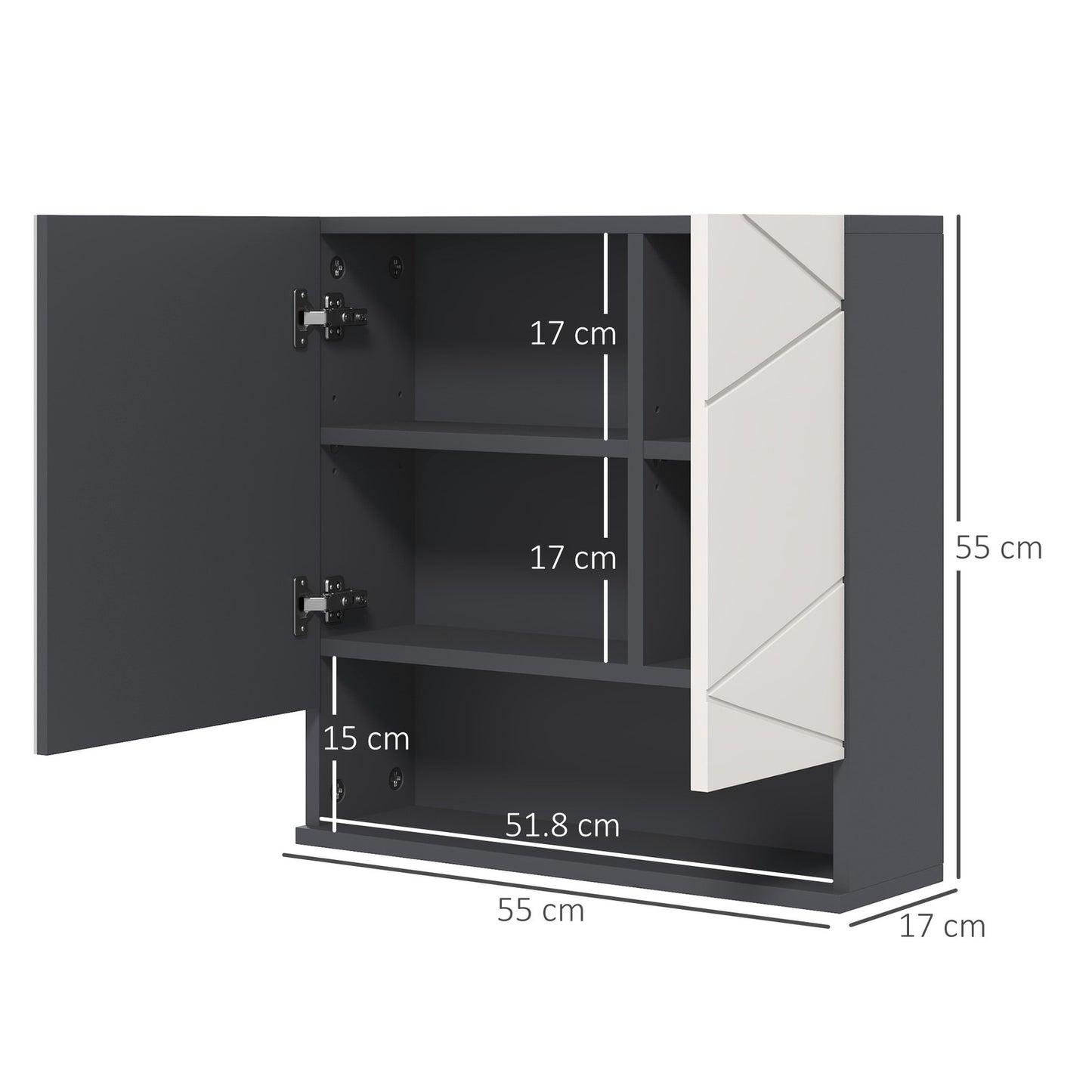 Kleankin Wall Mounted Bathroom Storage Cupboard W/ Mirror and Shelf, Light Grey