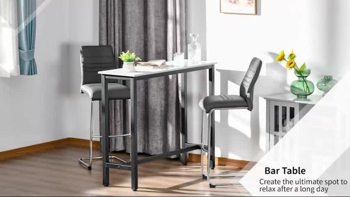 Adjustable Bar Table for Breakfast and Dining - White and Black with Footpads
