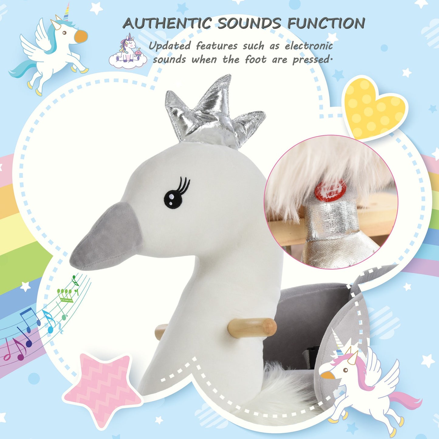 Cute Kids Ride-On Rocking Swan W/ Sound Handlebars Seat Belt Plush Body