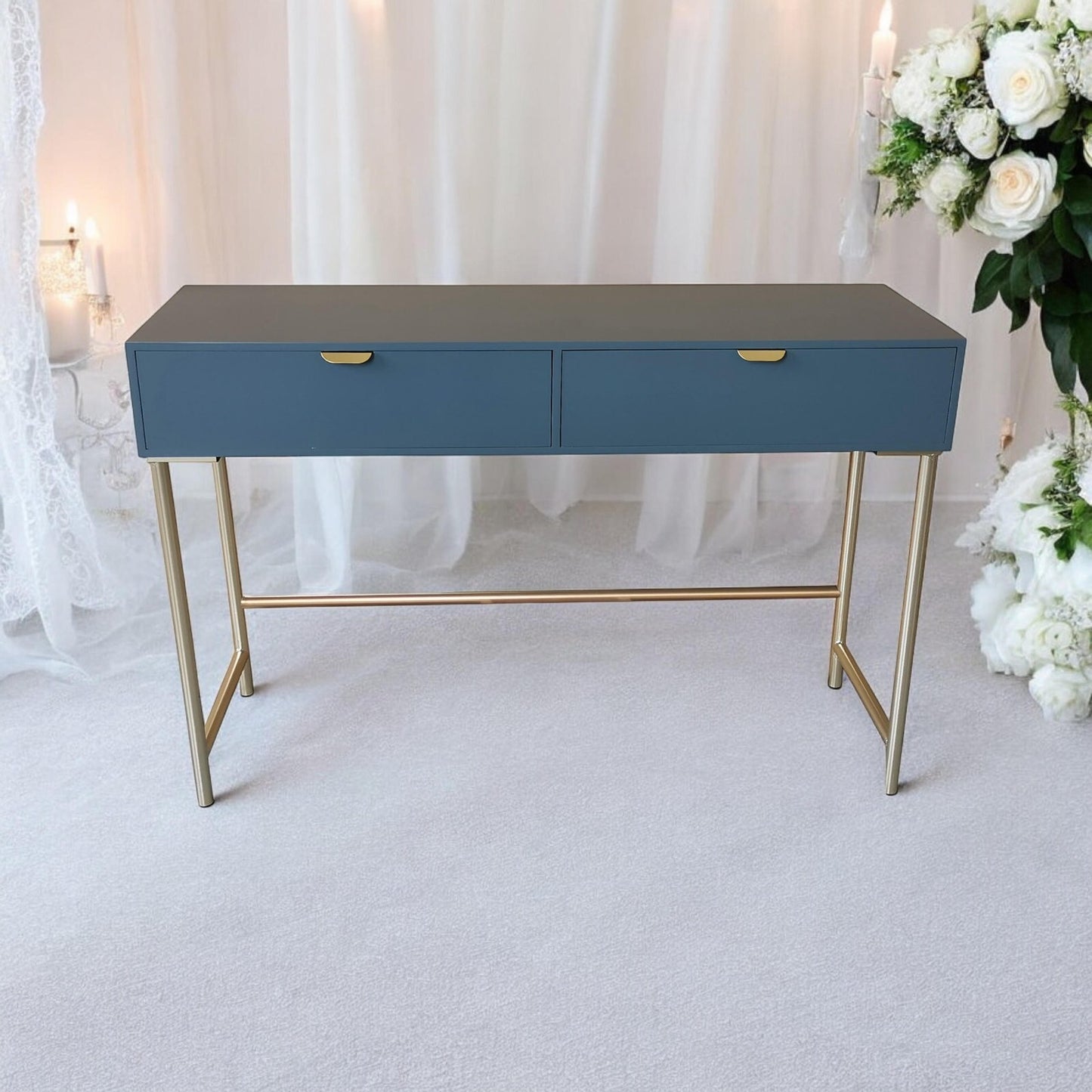 Blue 2 Drawer Console Table Shelf Hallway Side End Dressing Table Desk White