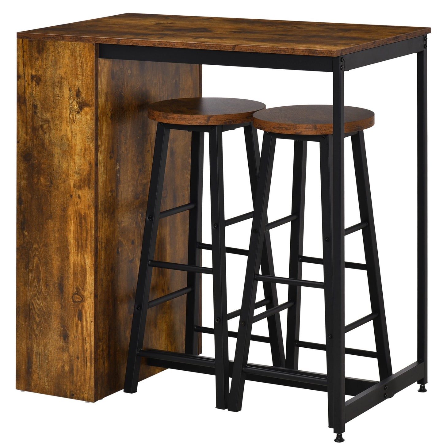 3 Pieces Bar Table Set Pub Dining Table Set W/ Storage Shelf and 2 Stools