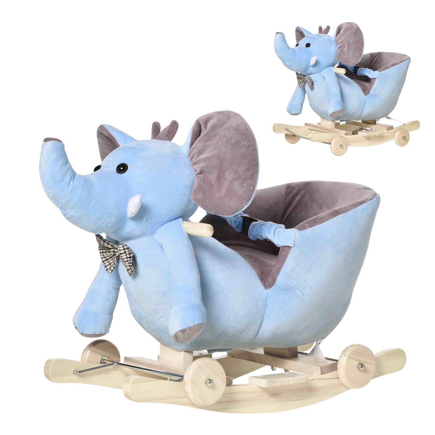 HOMCOM 2-In-1 Baby Rocking Horse Ride on Elephant W/ Wheels Music, Blue