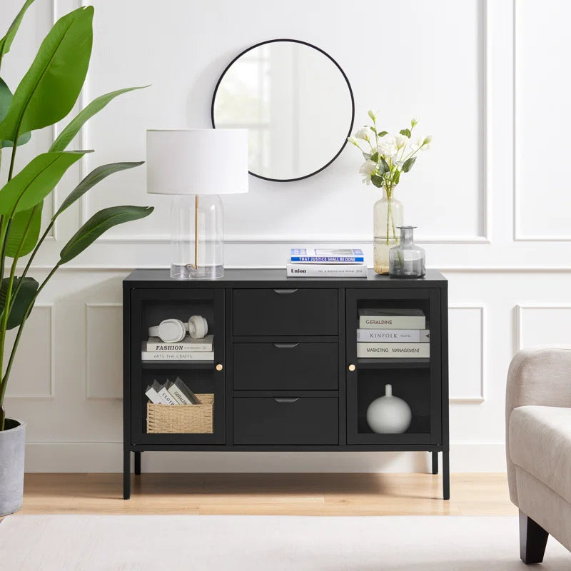 Niccolino Metal & Glass Long Sideboard or TV Cabinet - Sleek Modern Deco Design