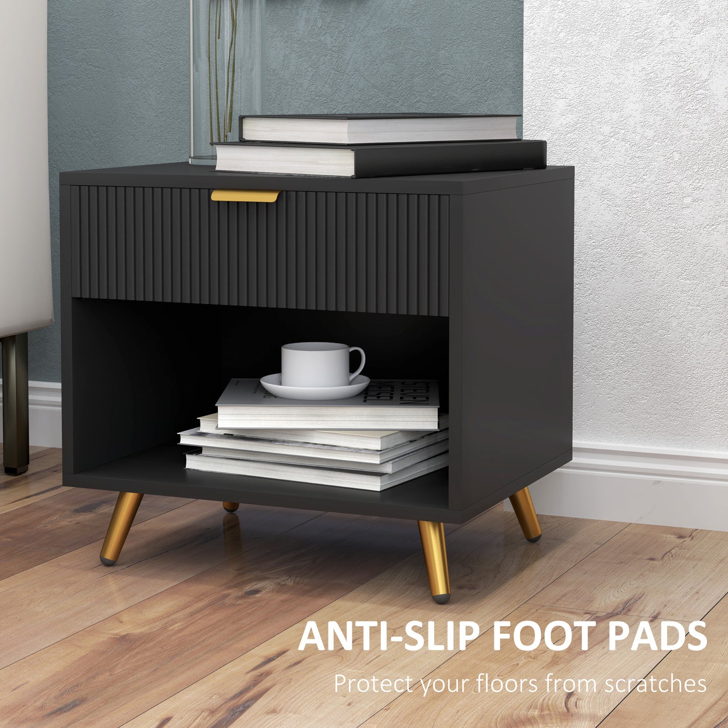 End Table with Drawer and Open Compartment for Bedroom