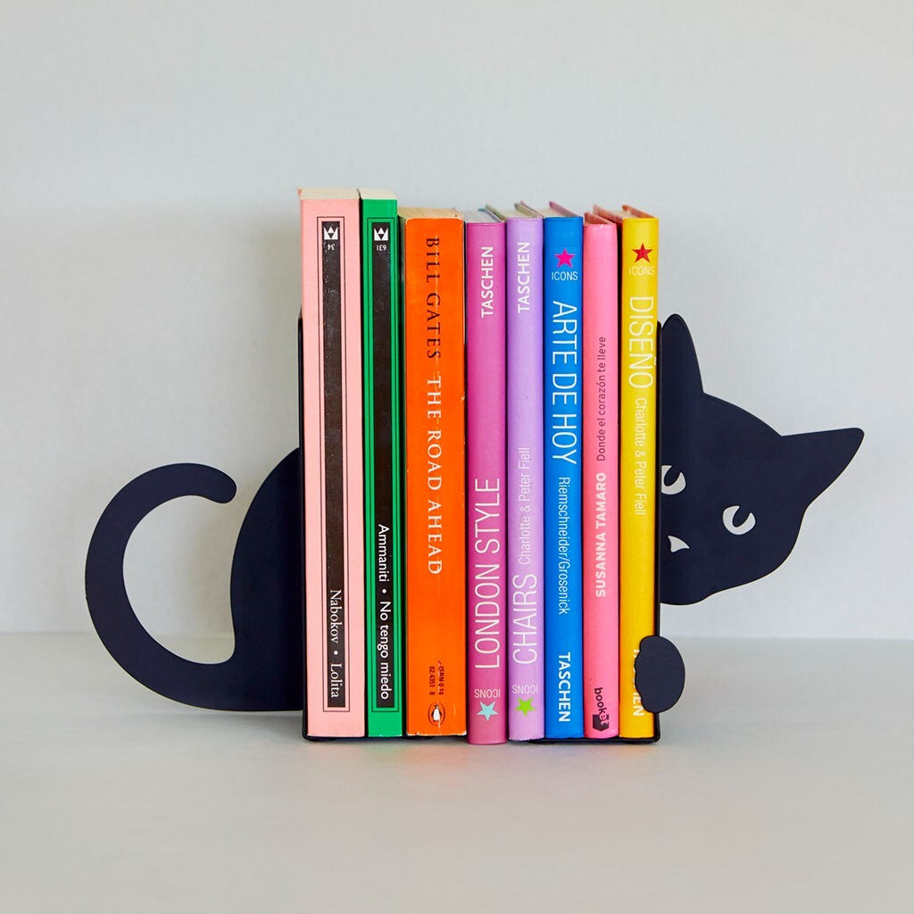 Bookend Black Metal Heavy Duty Art Deco Home Office Shelf anti Slip Book Ends UK