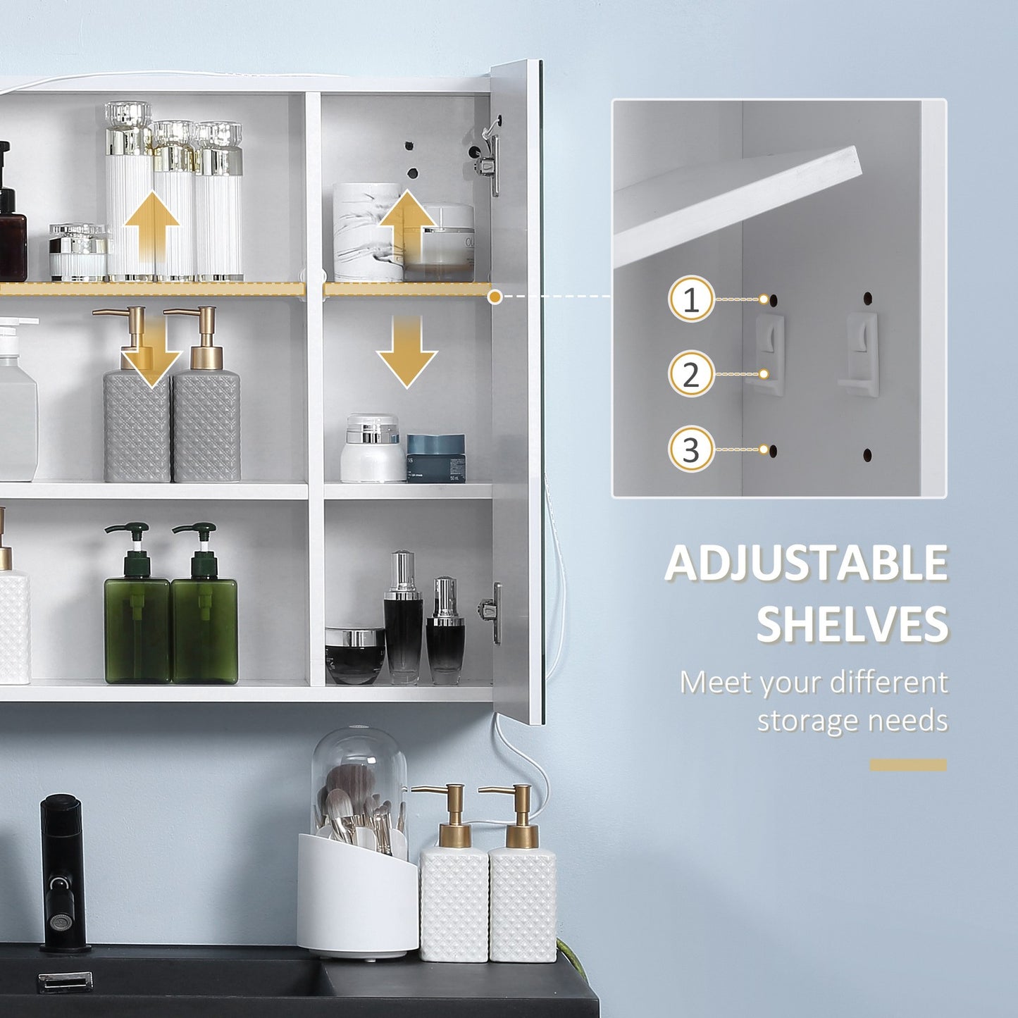 LED Illuminated Bathroom Mirror Cabinet with Lights, Touch Switch, Wall Mounted