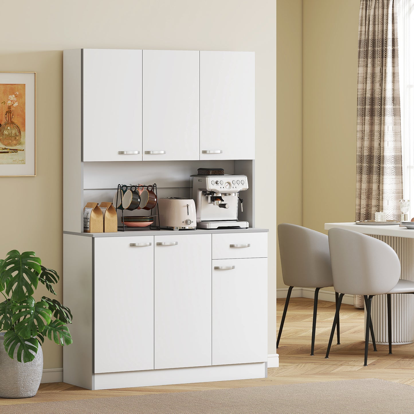 Kitchen Storage Cabinet with 6 Doors, Drawer, Adjustable Shelves