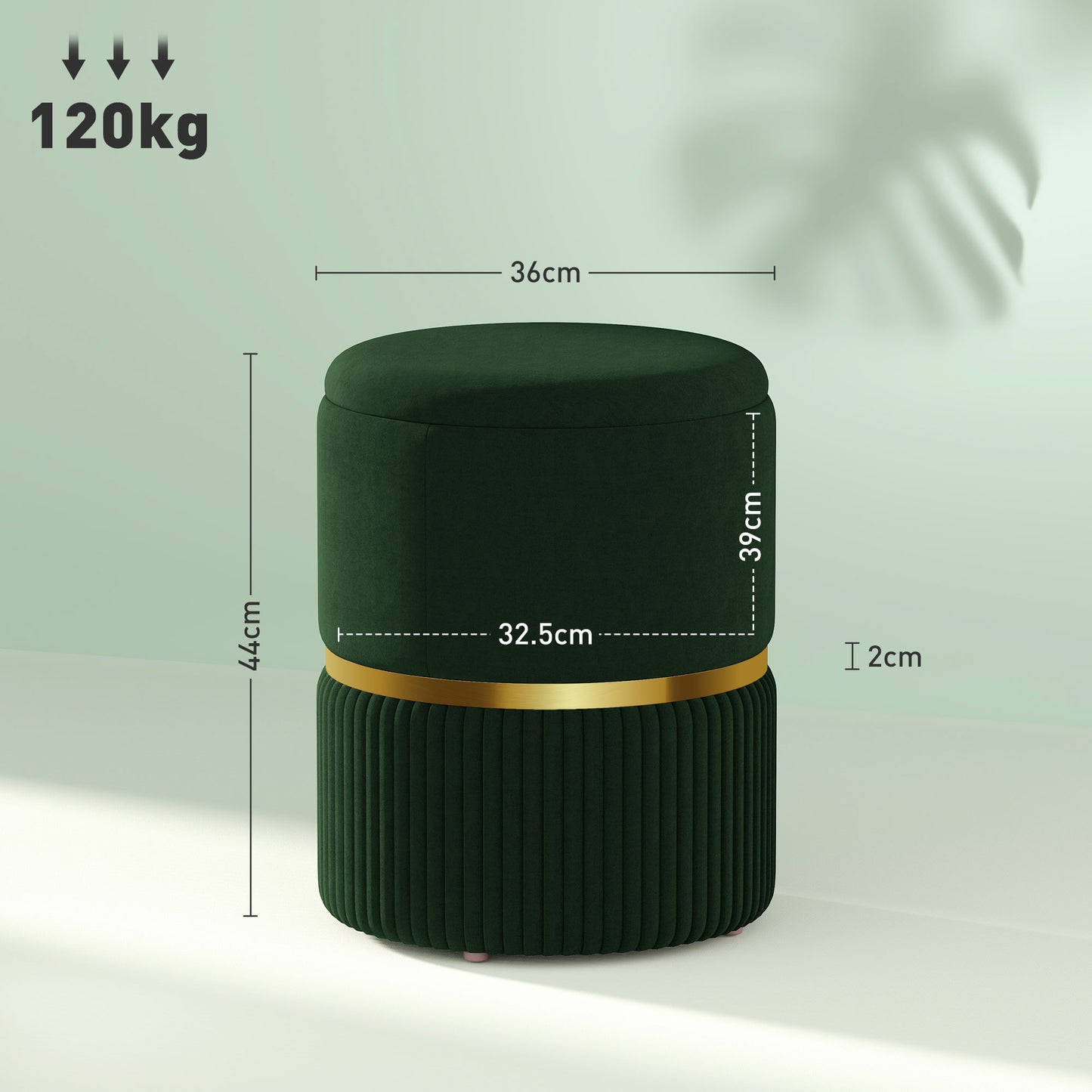 Round Storage Foot Stool, Velvet-Feel Fabric Upholstered Pouffe