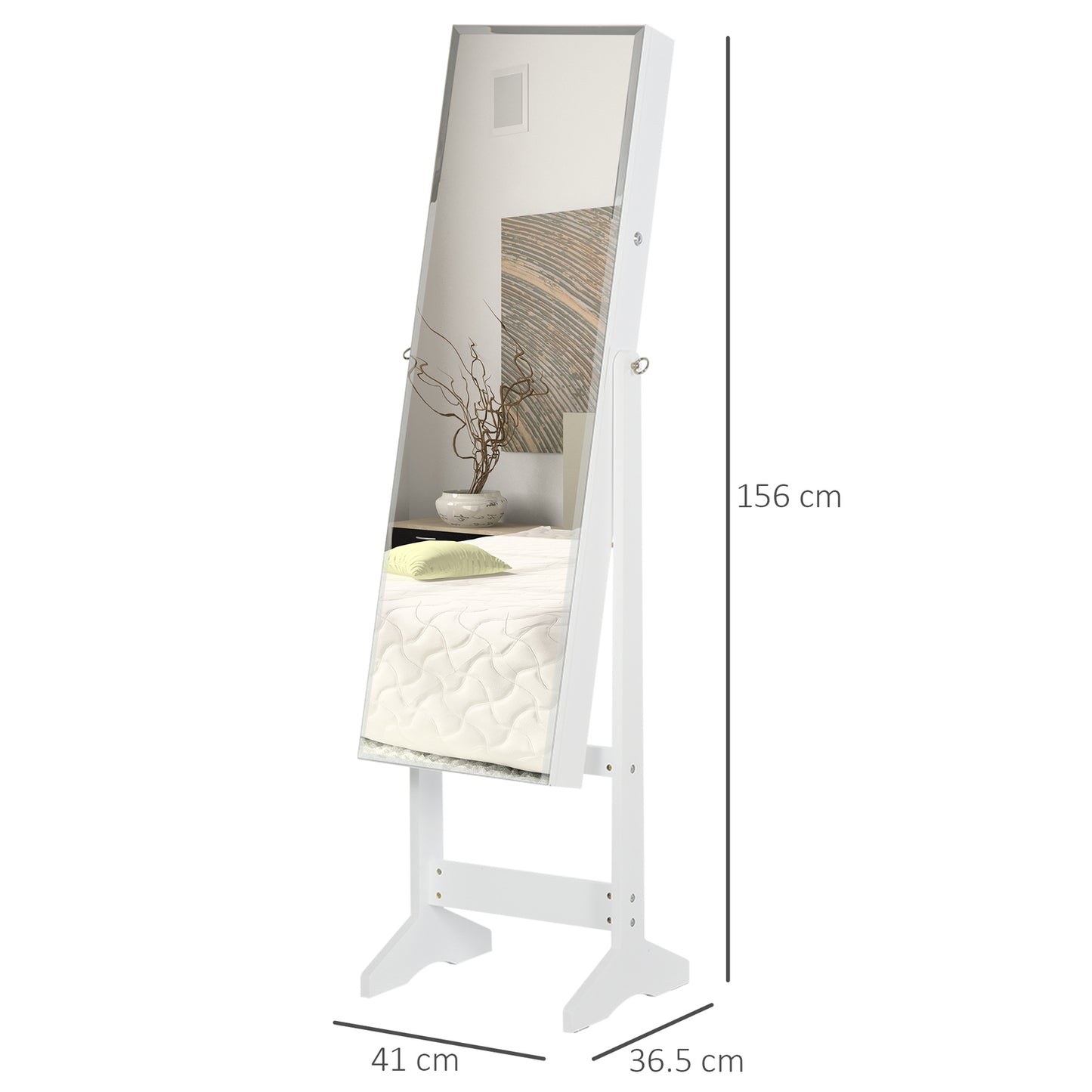 Lockable Jewellery Storage Cabinet Mirror Armoire Freestanding Adjustable White