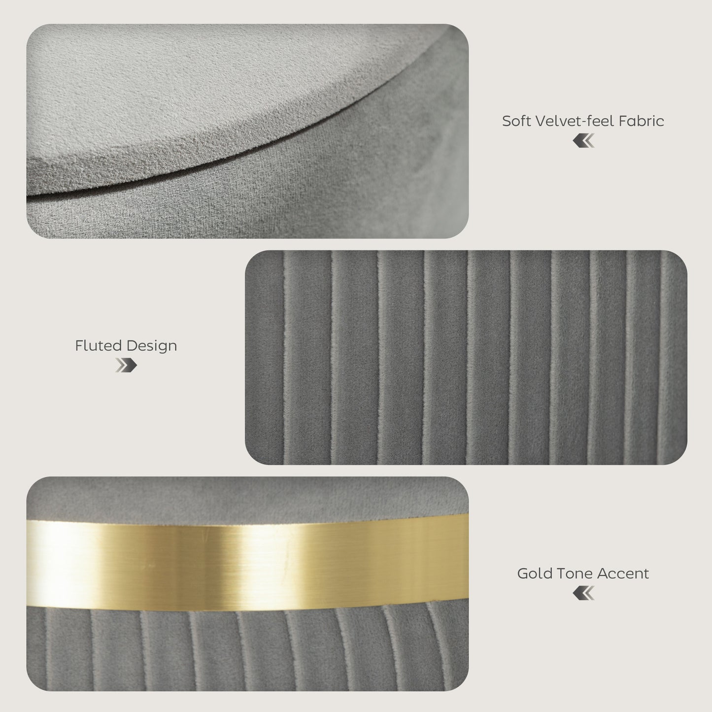 Round Storage Foot Stool, Velvet-Feel Fabric Upholstered Pouffe