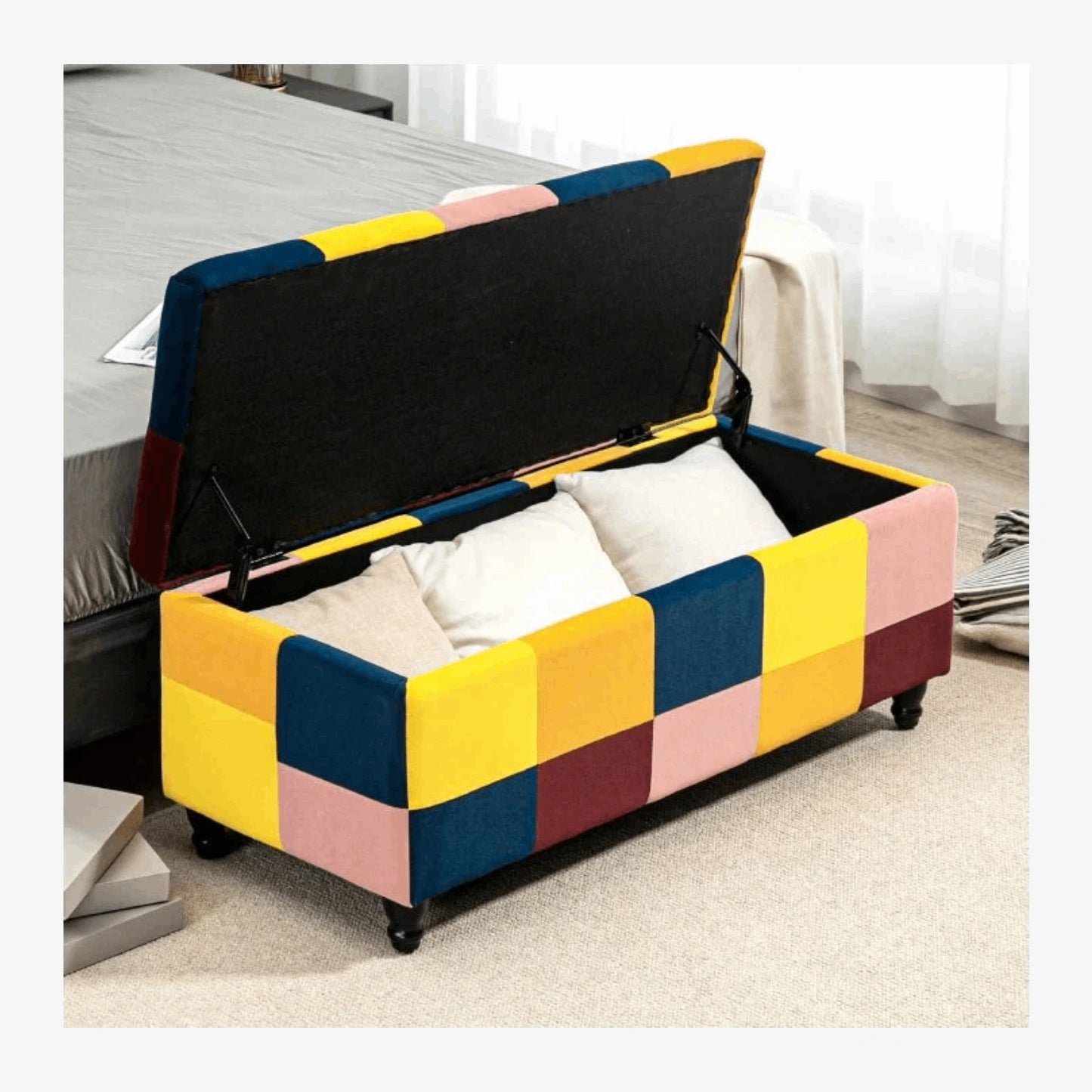 Velvet Storage Ottoman with Lid – 114x47x47 cm