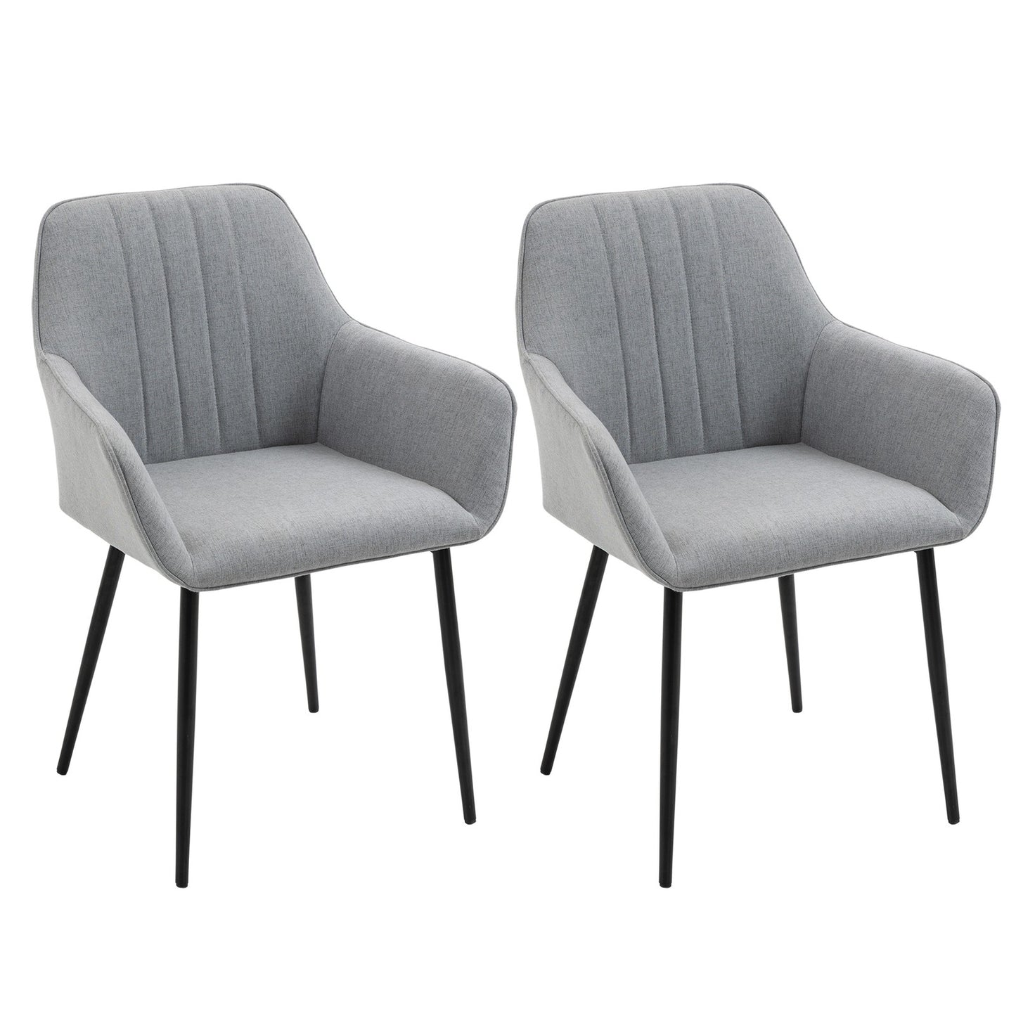 Dining Chairs Set of 2, Linen Fabric Accent Chairs Metal Legs, Light Grey