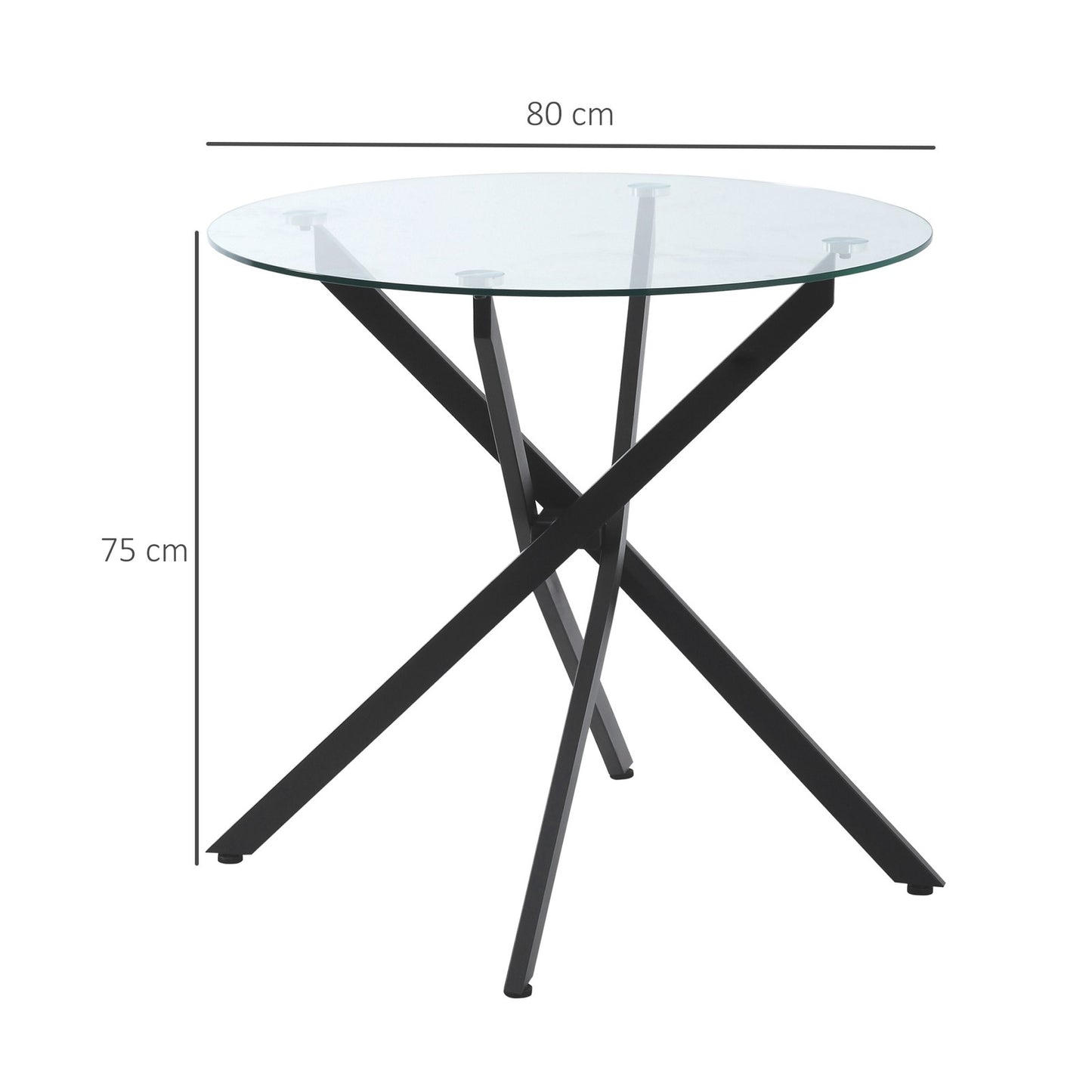 HOMCOM Clear Glass Side Table round Metal Dining Table Dining Living Room Black