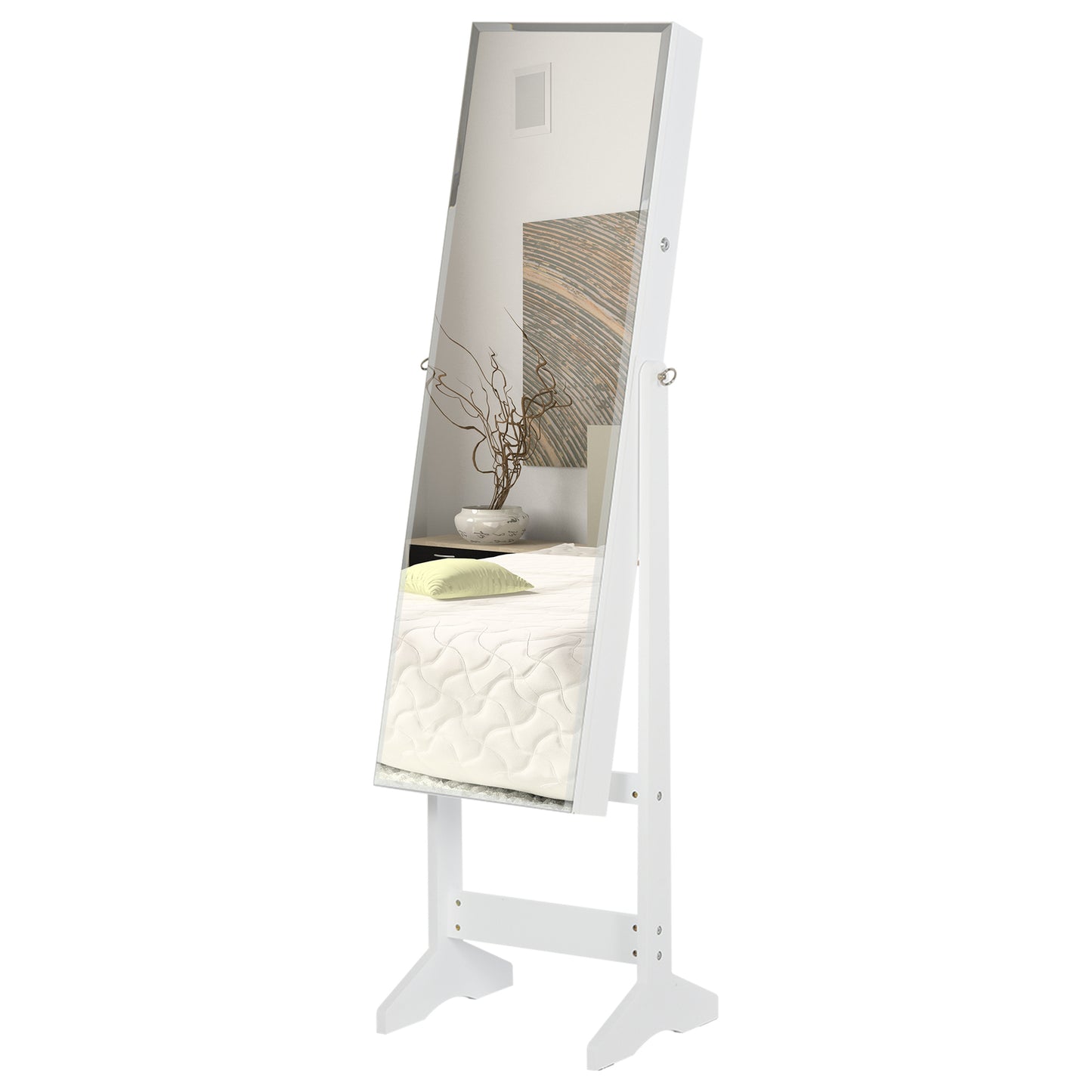 Lockable Jewellery Storage Cabinet Mirror Armoire Freestanding Adjustable White