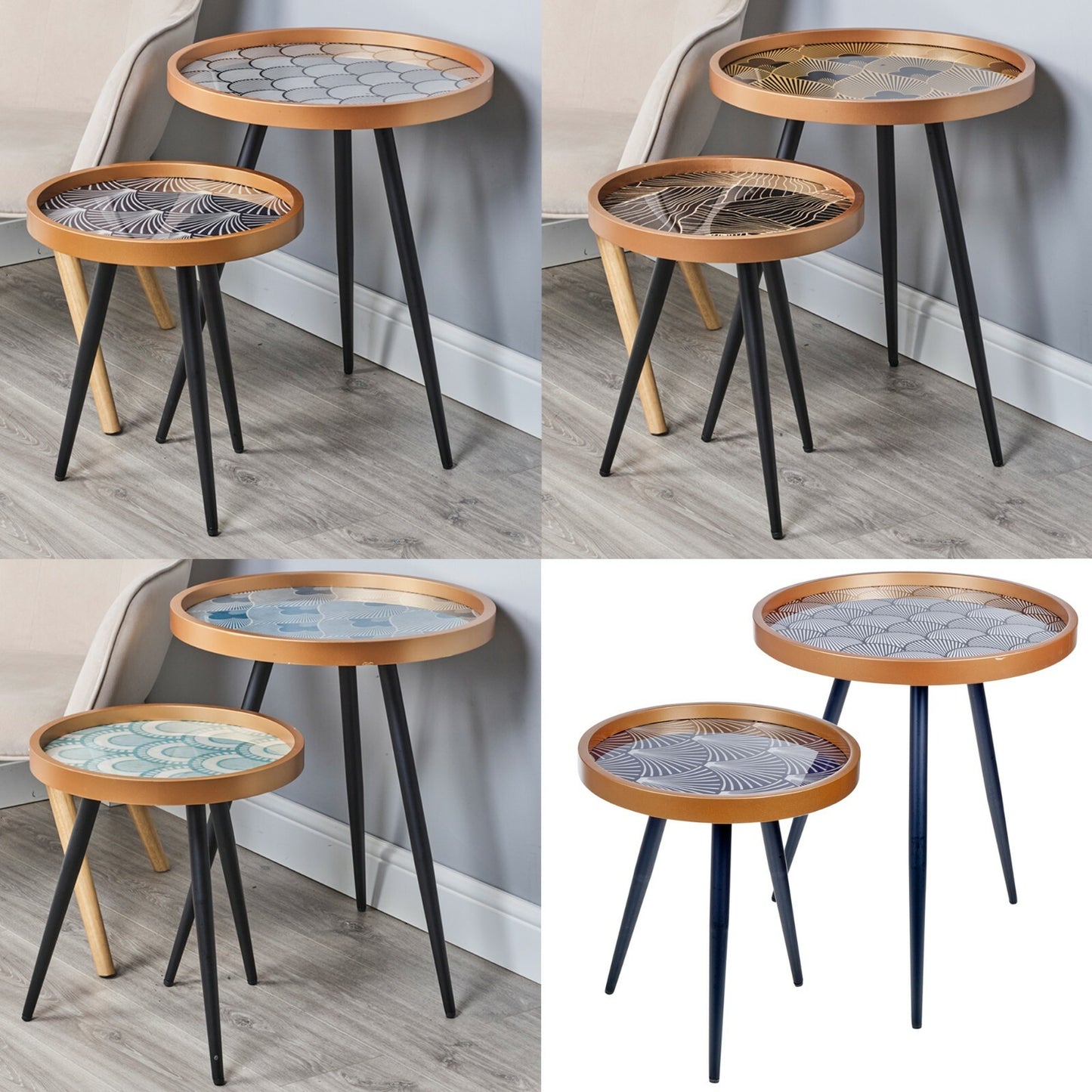 Round Side Coffee Table Set of 2 Metal Home Furniture Living Room Portable Decor
