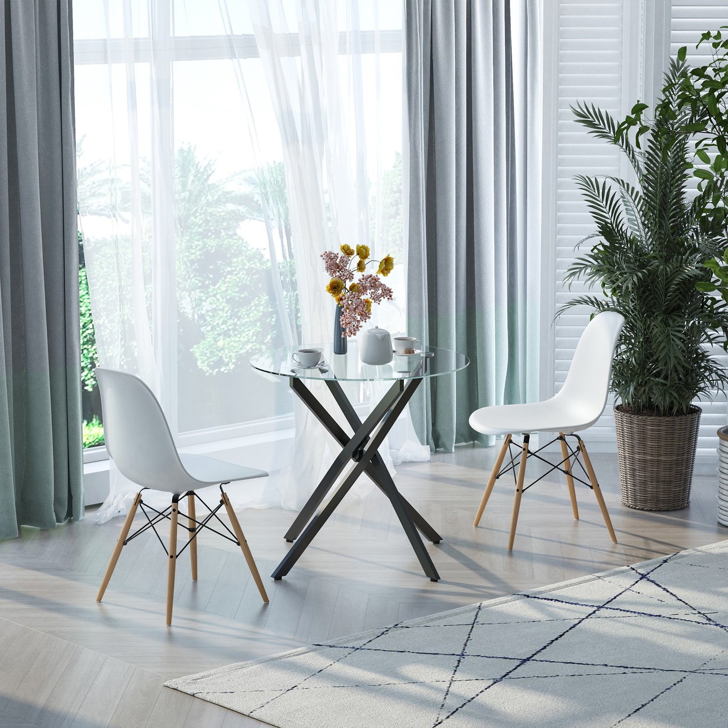 HOMCOM Clear Glass Side Table round Metal Dining Table Dining Living Room Black