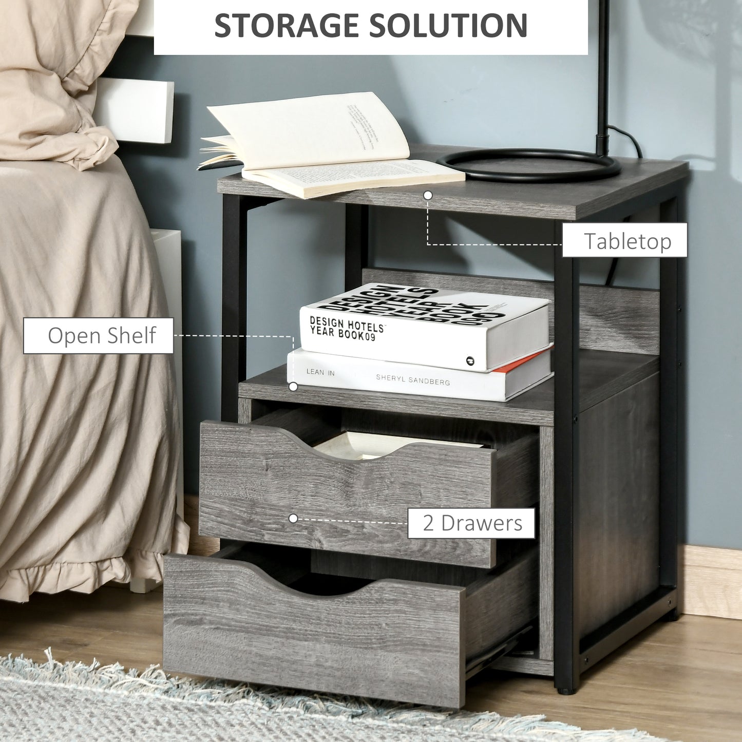 Bedroom Accent End Table with Shelf and Drawer
