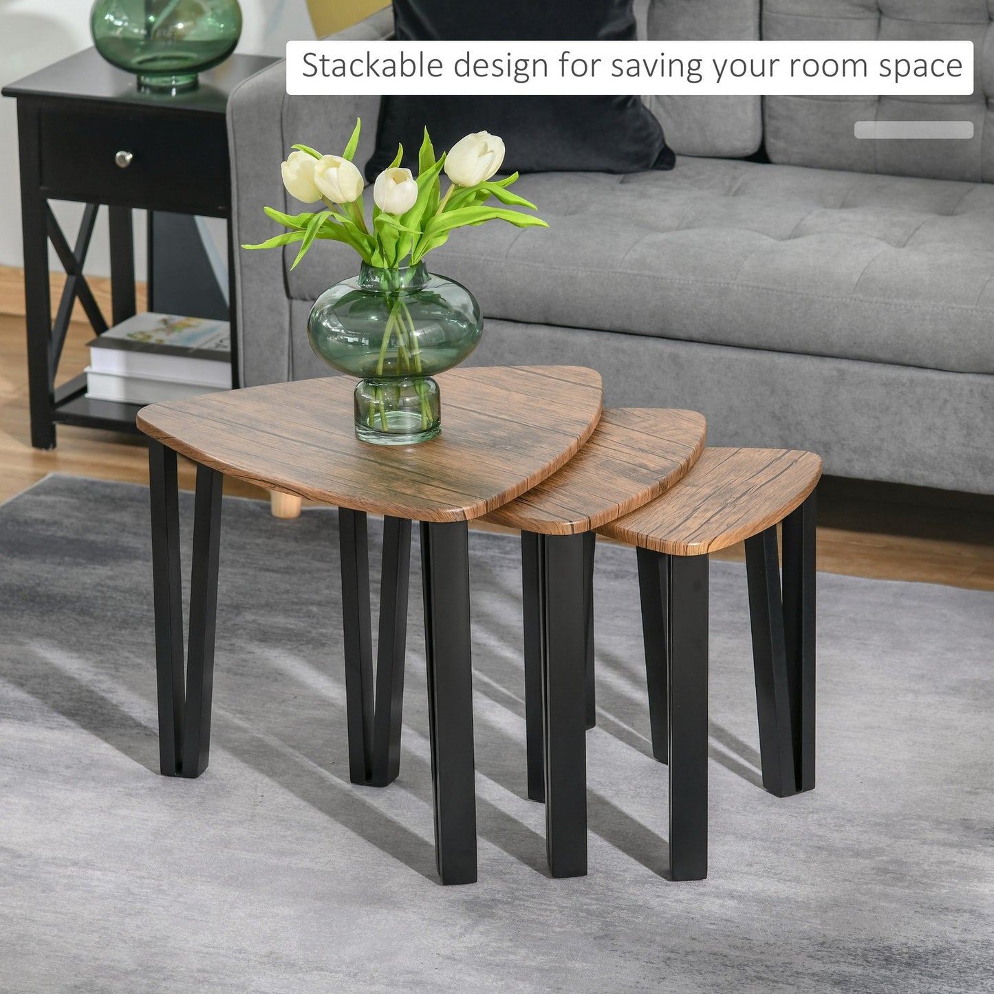 HOMCOM 3-Piece Nesting Coffee Table Set in Walnut MDF for Living Room