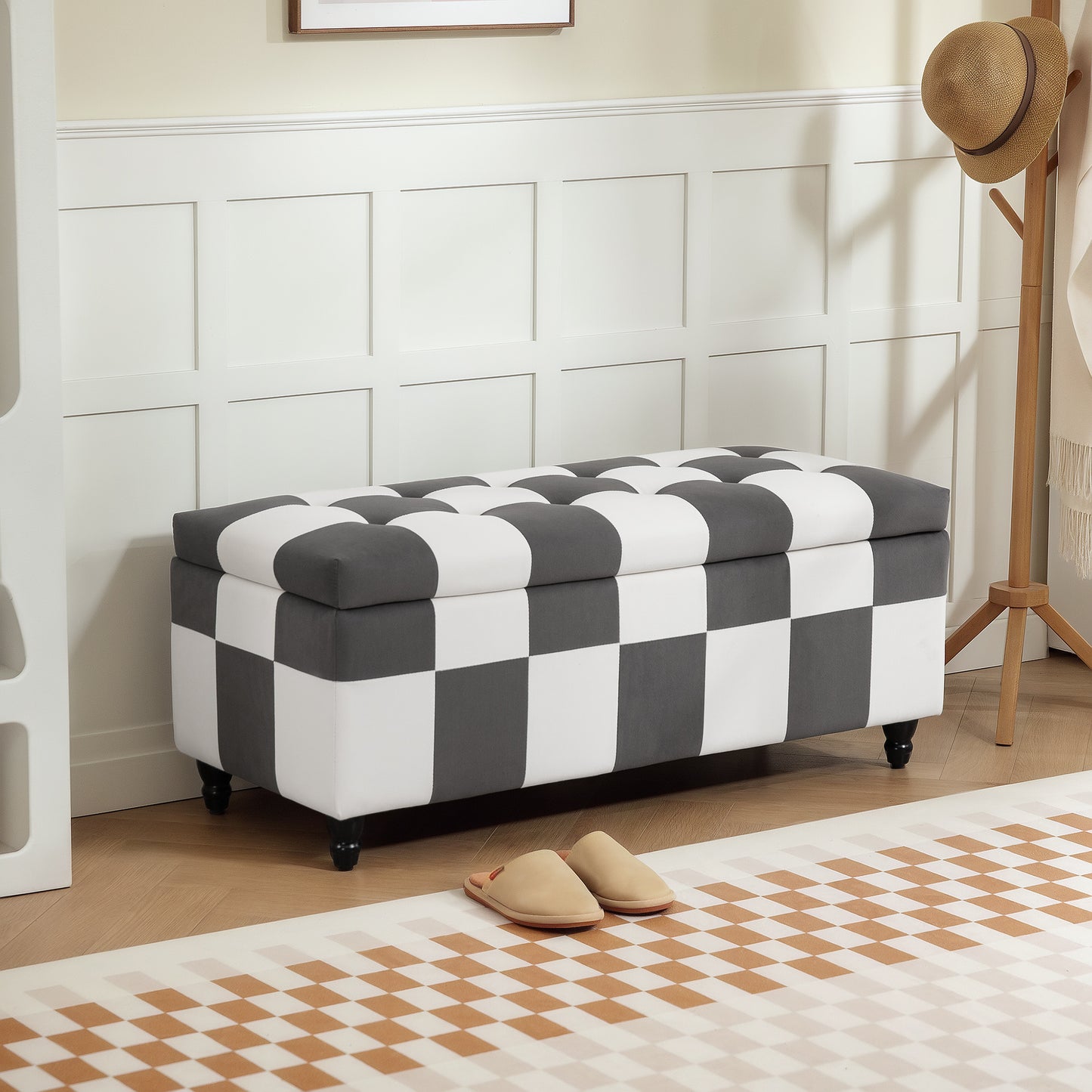 114 X 47 X 47Cm Velvet Storage Ottoman with Lid for Living Room Bedroom