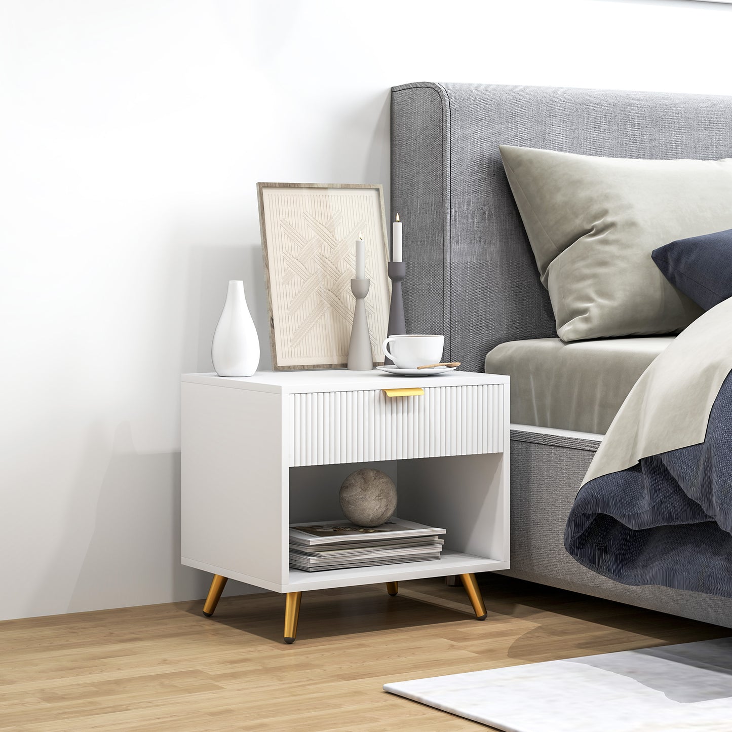 End Table with Drawer and Open Compartment for Bedroom