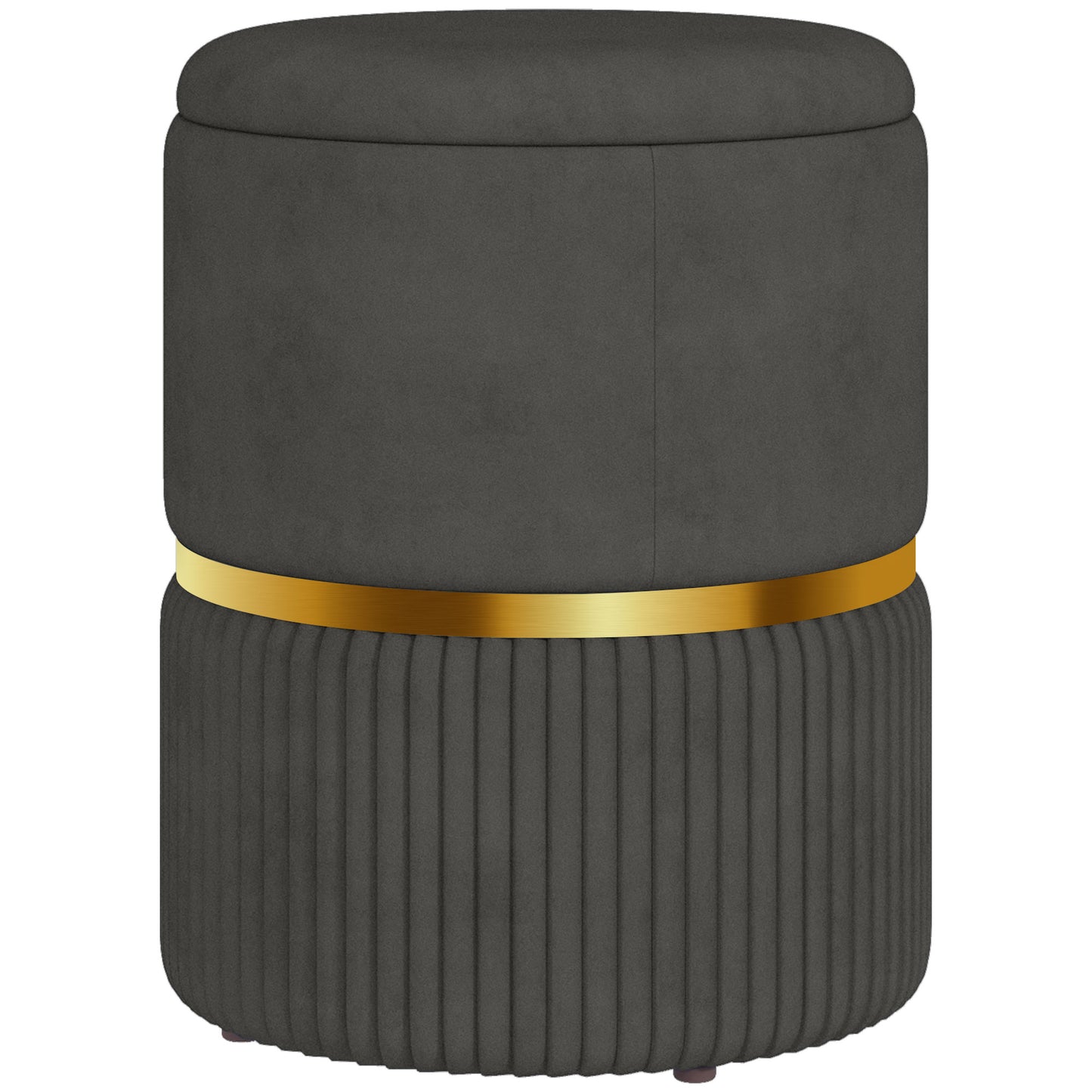 Round Storage Foot Stool, Velvet-Feel Fabric Upholstered Pouffe