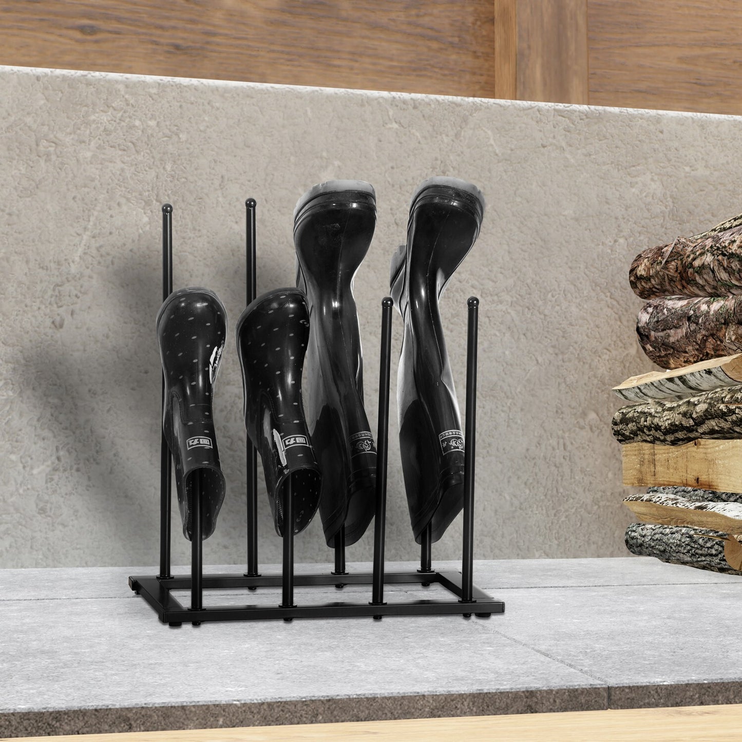 4 Pair Metal Welly Boot Stand Rack Garden Storage