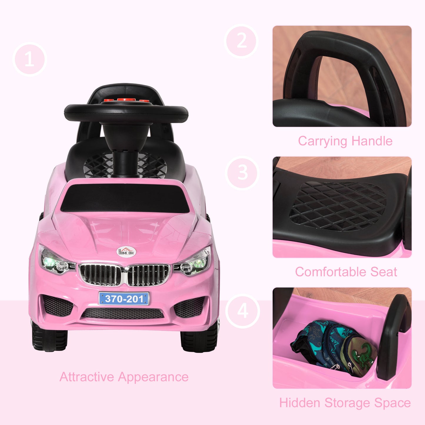 Ride on Sliding Car Baby Toddler Horn Music Working Lights Storage No Power