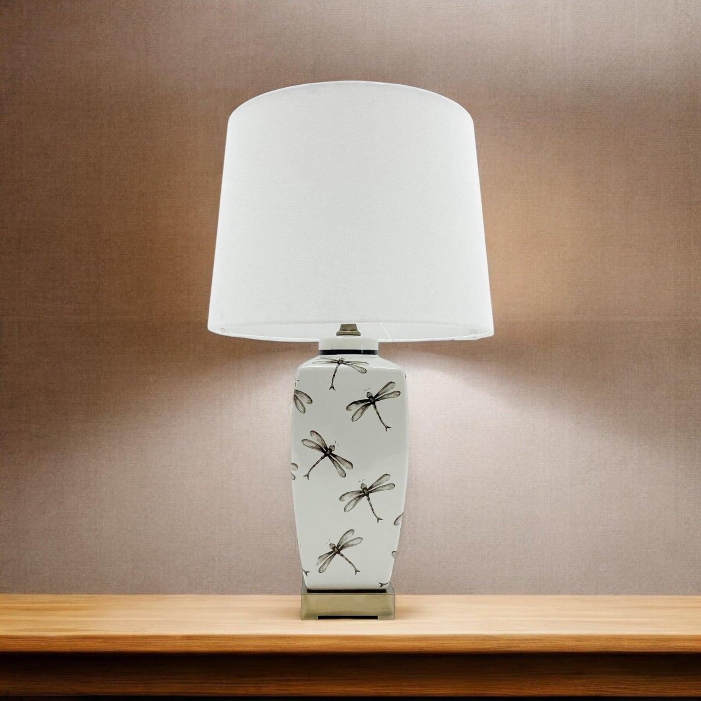 64Cm Dragonfly Ceramic Table Lamp with Pleated Drum Shade – Elegant Home Decor