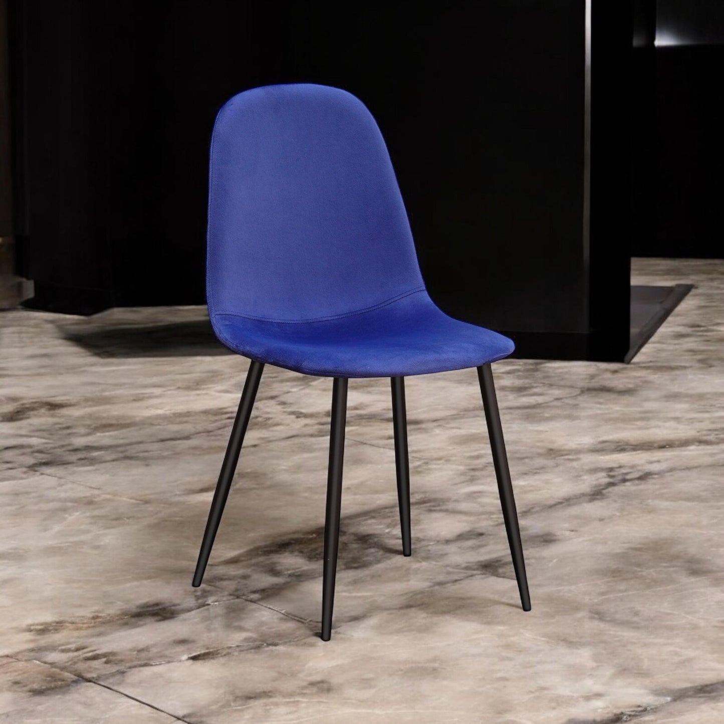Blue Velvet Dining Chair Blue Padded Metal Legs for Kitchen Chair Home Decor