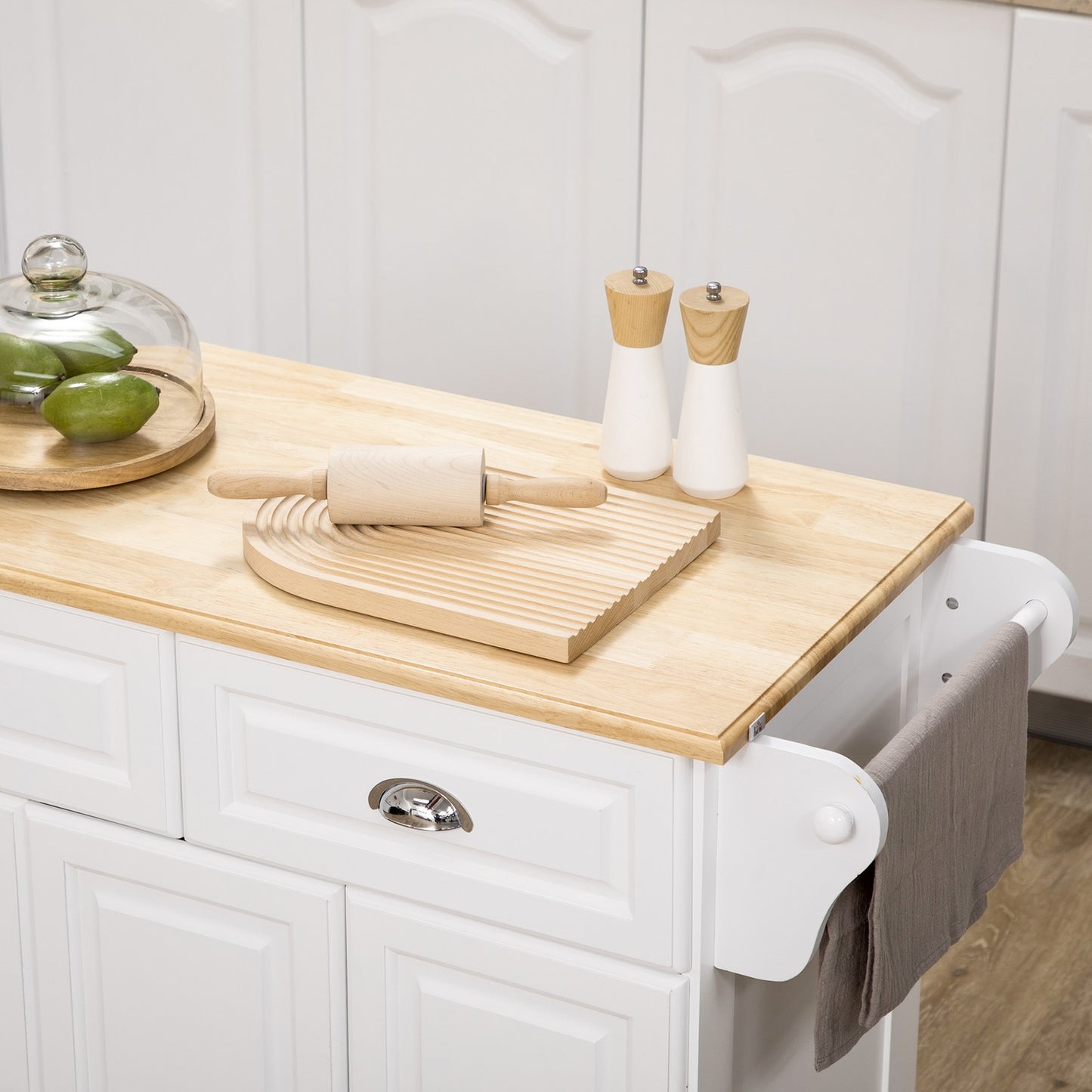 Kitchen Storage Trolley with Adjustable Shelf Rolling Kitchen Island White