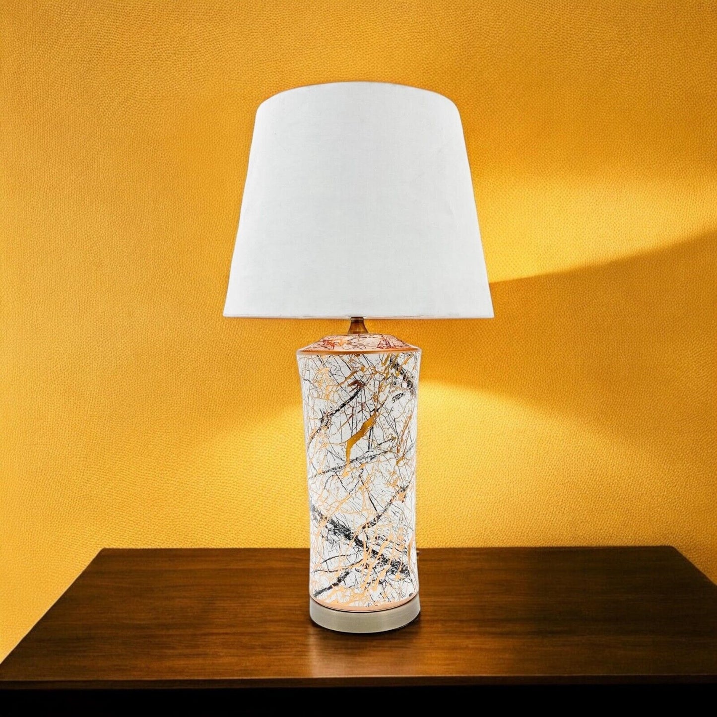 Large Modern Gold Ceramic Table Lamp Shade Abstract Oriental Hall Light 64Cm