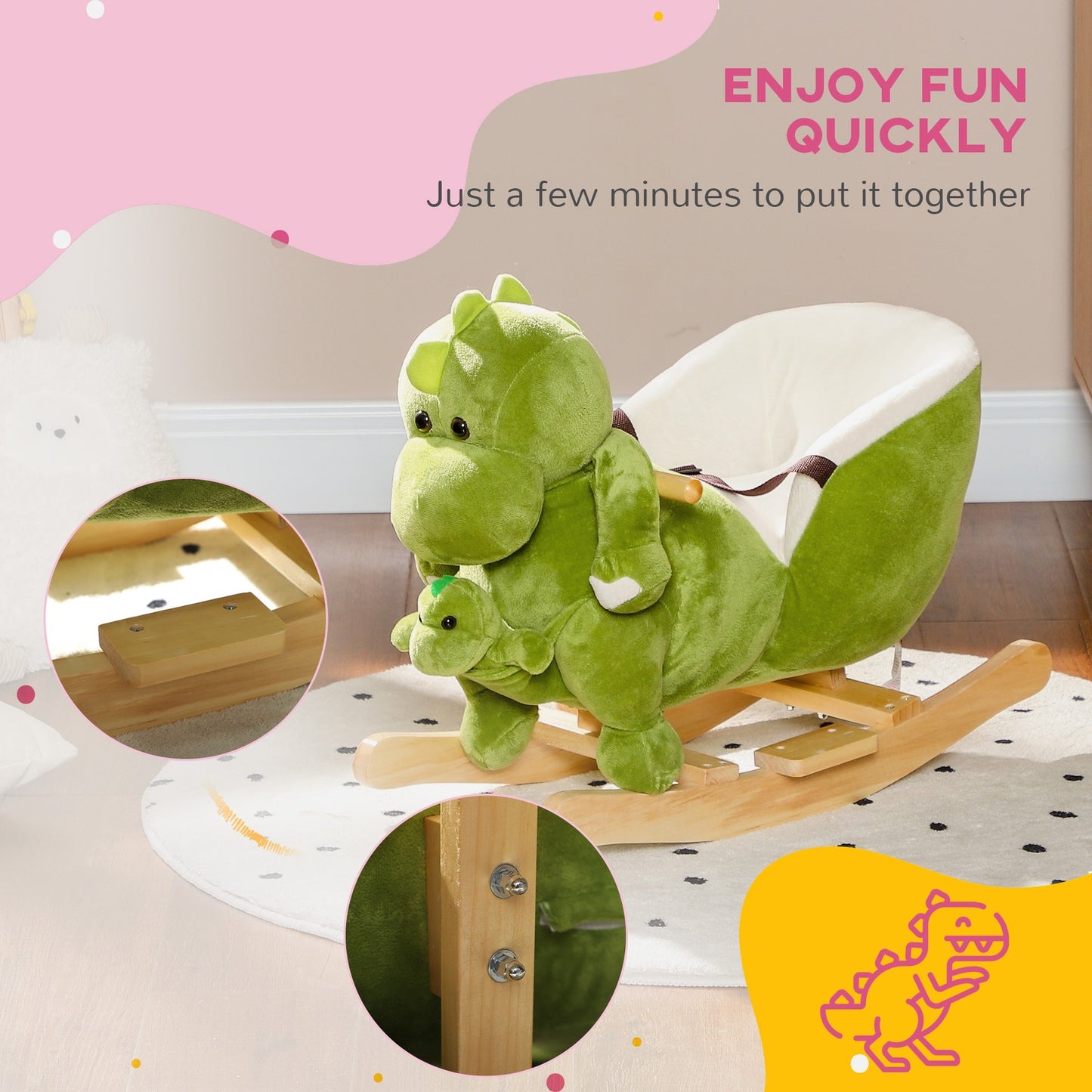 AIYAPLAY Baby Rocking Horse W/ Safety Belt, 32 Songs, Wood Base, Hand Puppet