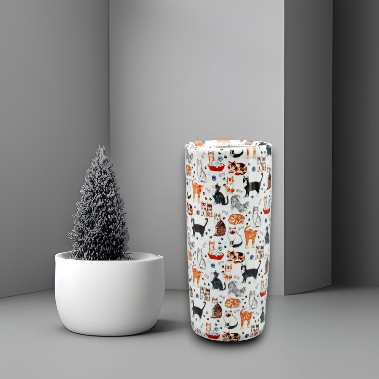 Classic Ceramic Colourful Cat Design Umbrella round Stand for Office, Home Decor