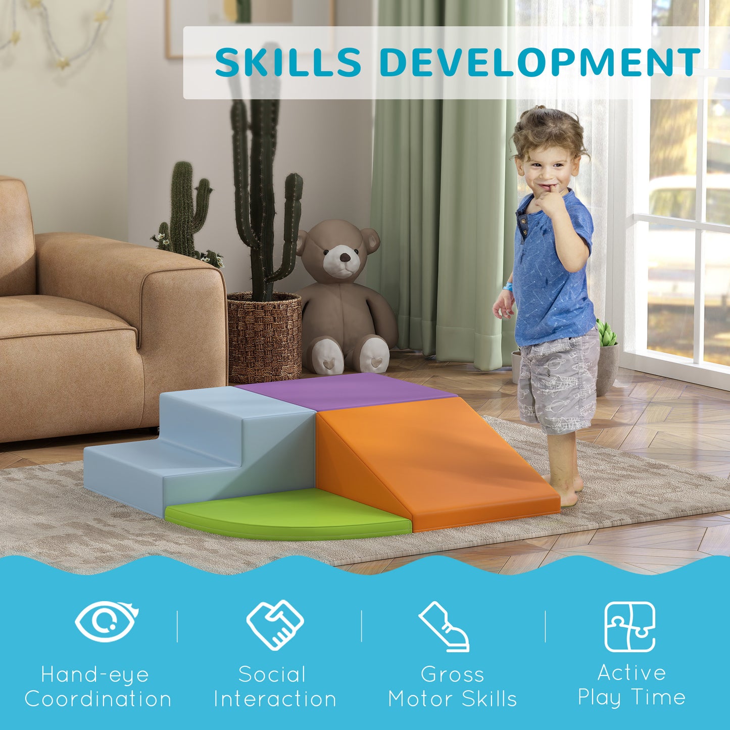4-Piece Soft Play Set Climb and Crawl Foam Toddler Stairs and Ramp for Baby