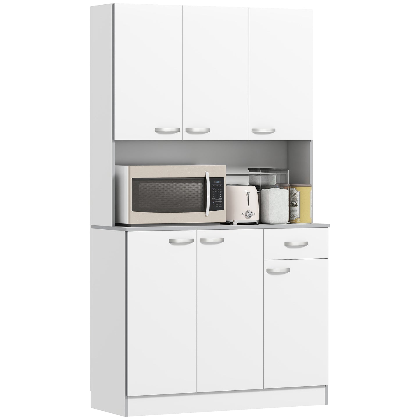 Kitchen Storage Cabinet with 6 Doors, Drawer, Adjustable Shelves