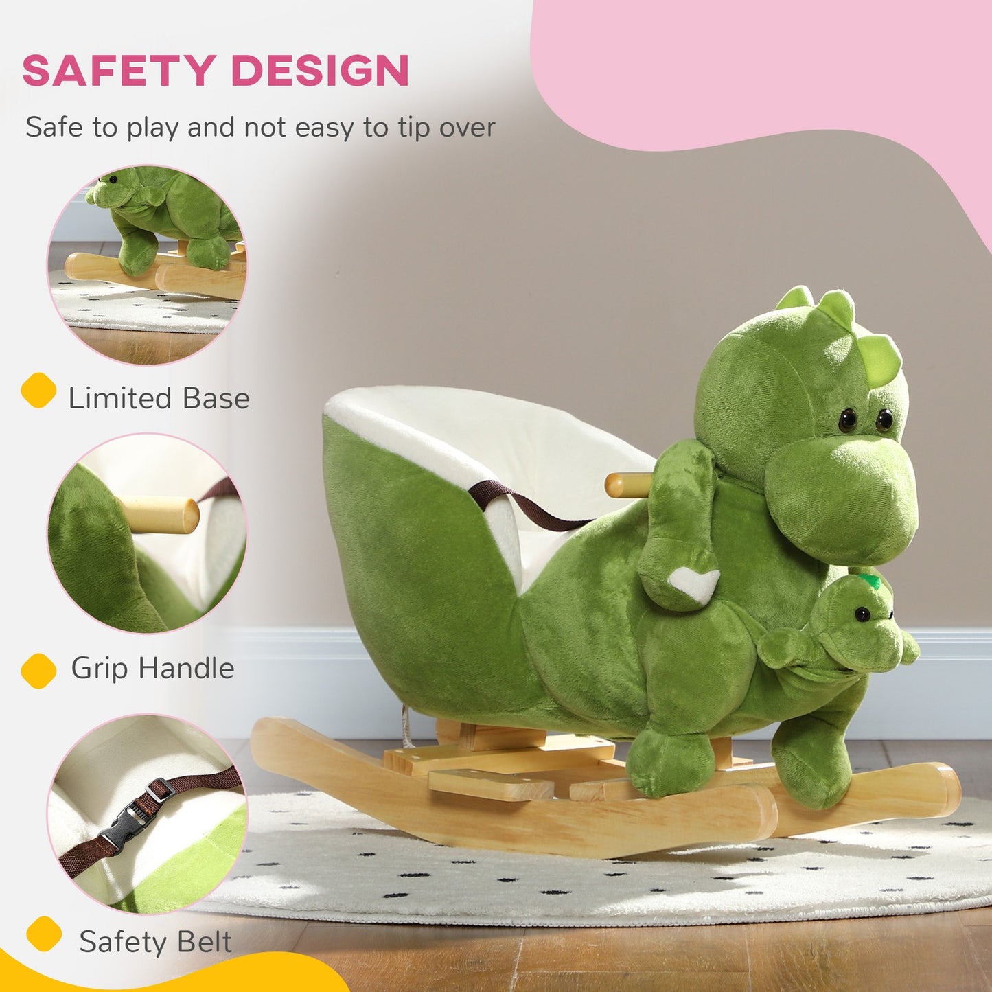 AIYAPLAY Baby Rocking Horse W/ Safety Belt, 32 Songs, Wood Base, Hand Puppet