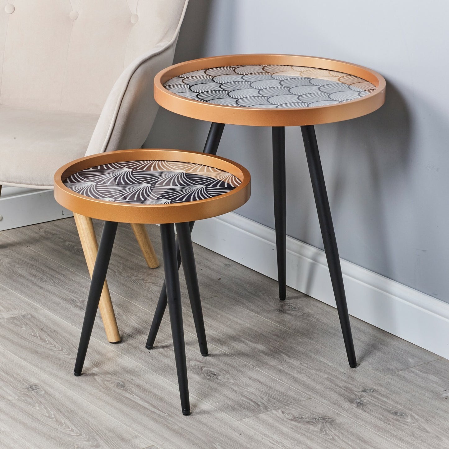 Round Side Coffee Table Set of 2 Metal Home Furniture Living Room Portable Decor