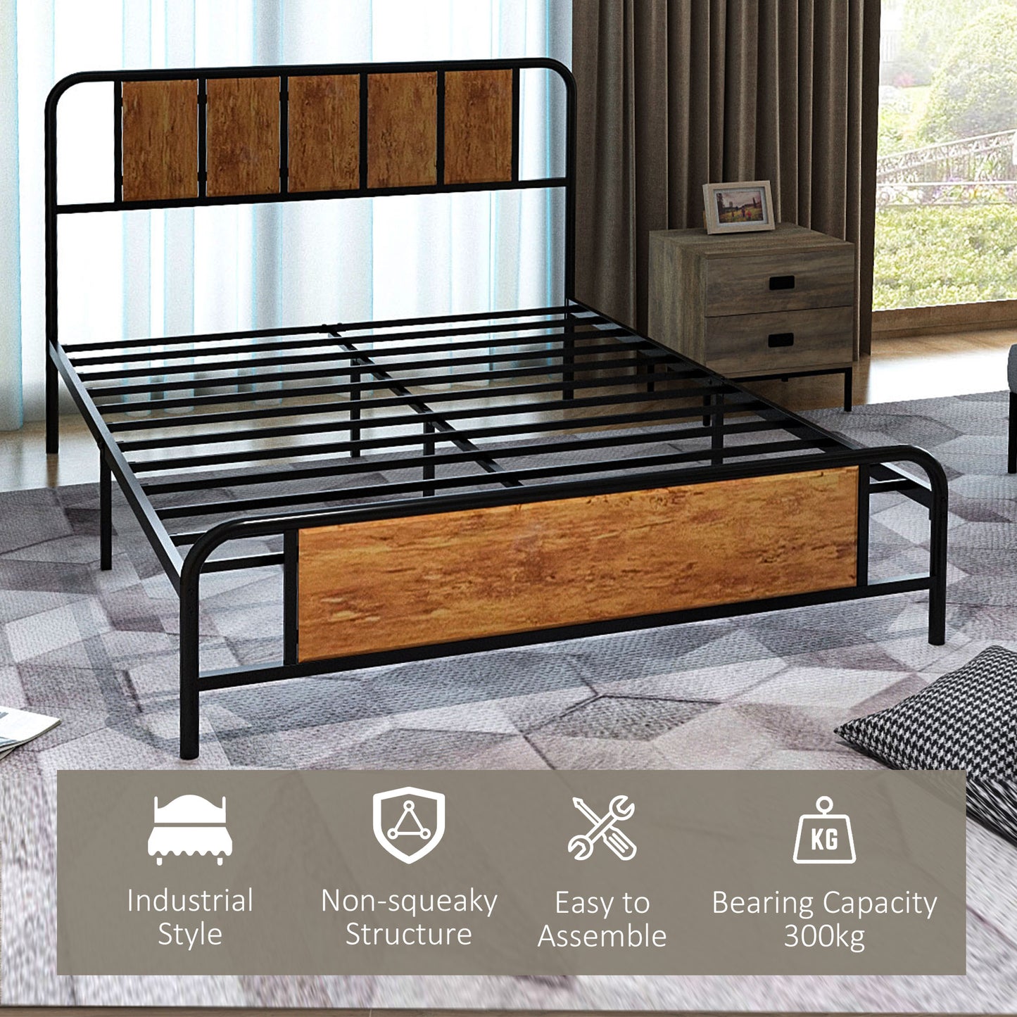 Bed Frame with Footboard and under Bed Storage Rustic Brown