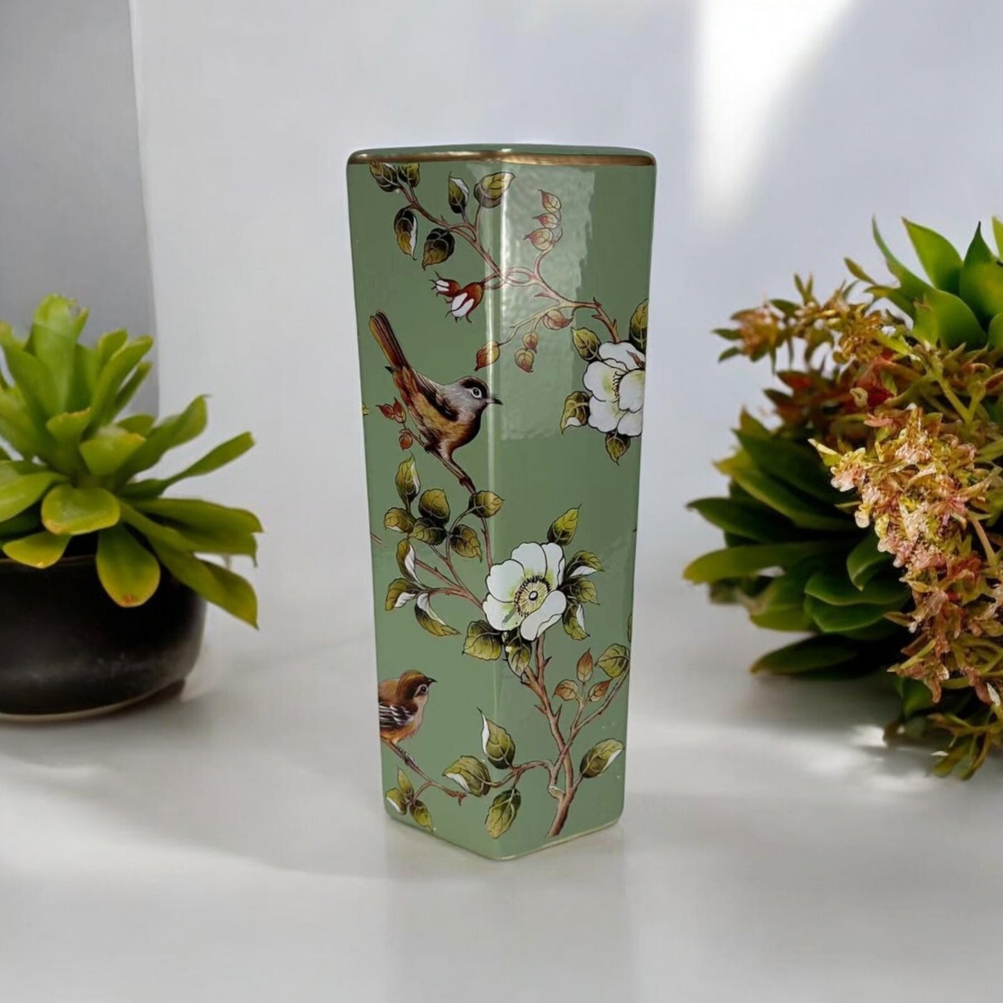 Durable & Stylish Ceramic round Bird Floral Umbrella Stand for Home, Office Use