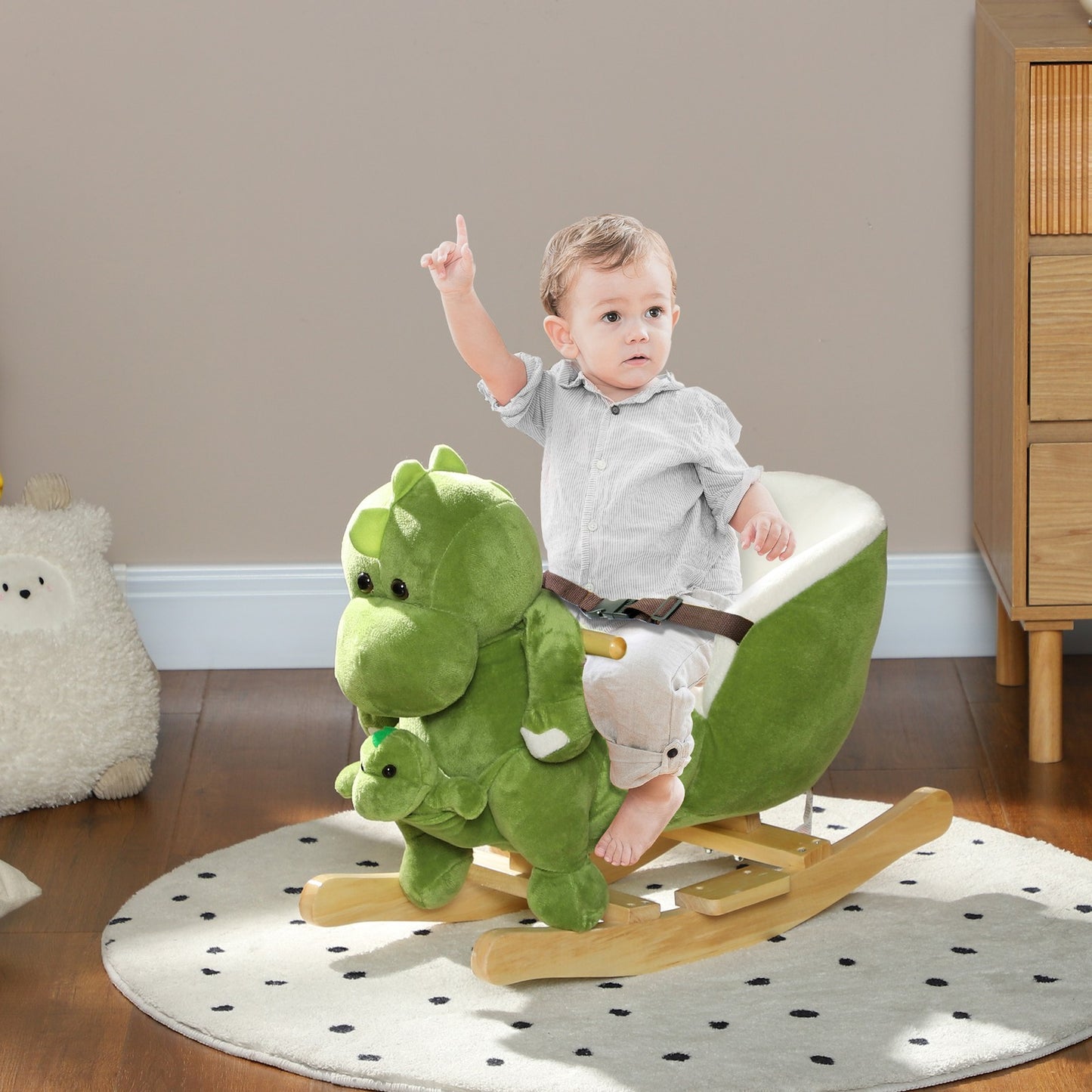 AIYAPLAY Baby Rocking Horse W/ Safety Belt, 32 Songs, Wood Base, Hand Puppet