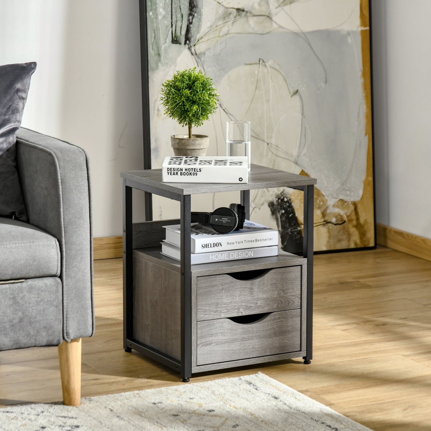 Bedroom Accent End Table with Shelf and Drawer