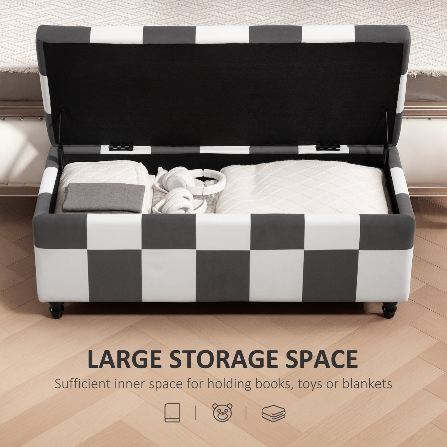 114 X 47 X 47Cm Velvet Storage Ottoman with Lid for Living Room Bedroom
