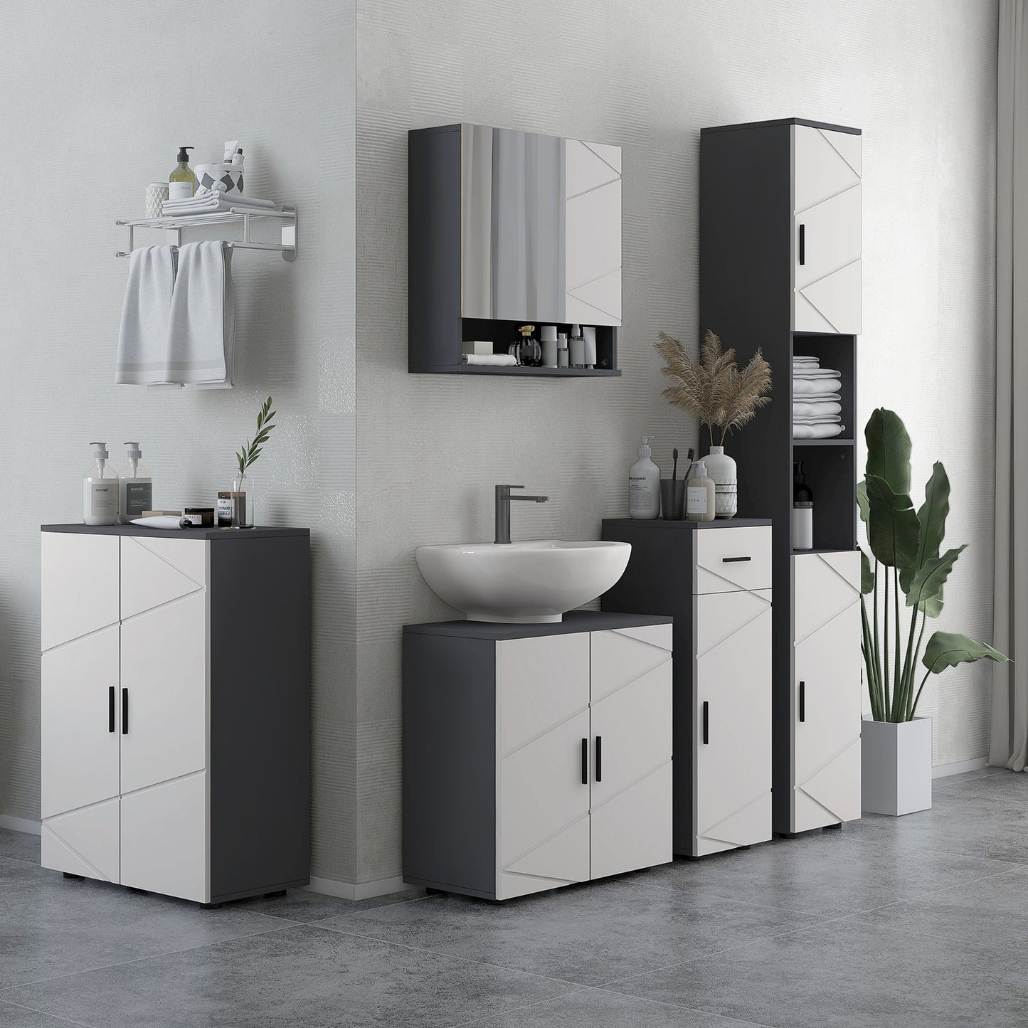 Kleankin Wall Mounted Bathroom Storage Cupboard W/ Mirror and Shelf, Light Grey
