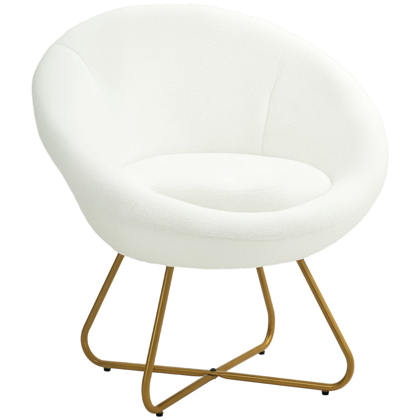 Faux Fur Accent Chair with Golden Metal Legs, Non-Slip Footpads, White