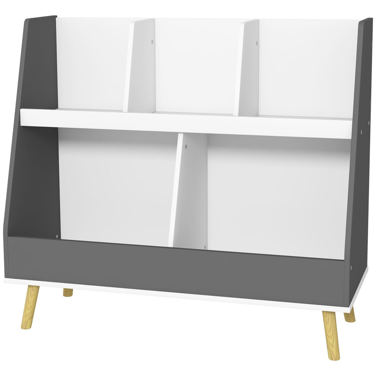 HOMCOM Kids Storage Shelf with 5 Compartments, Anti-Tip Device - Grey