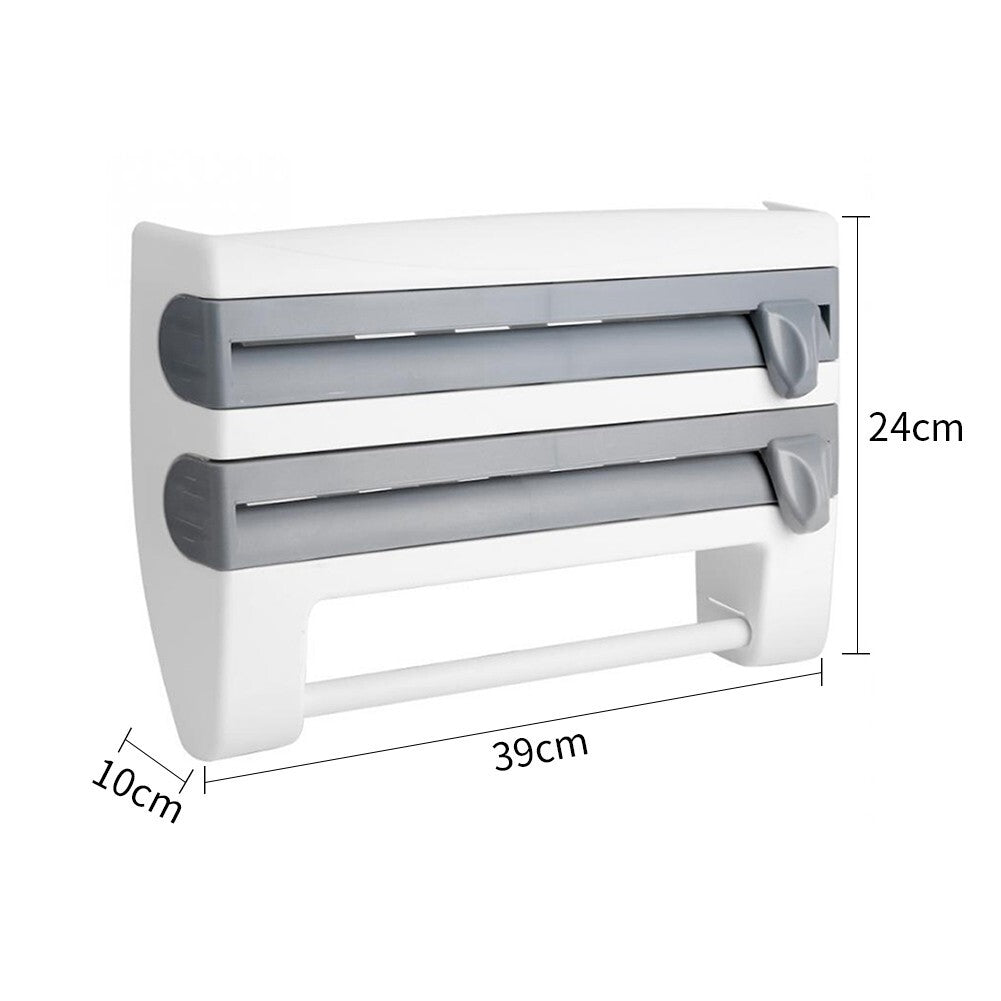 Wall-Mounted ABS Kitchen Roll Cling Film & Foil Dispenser with Cutter Grey