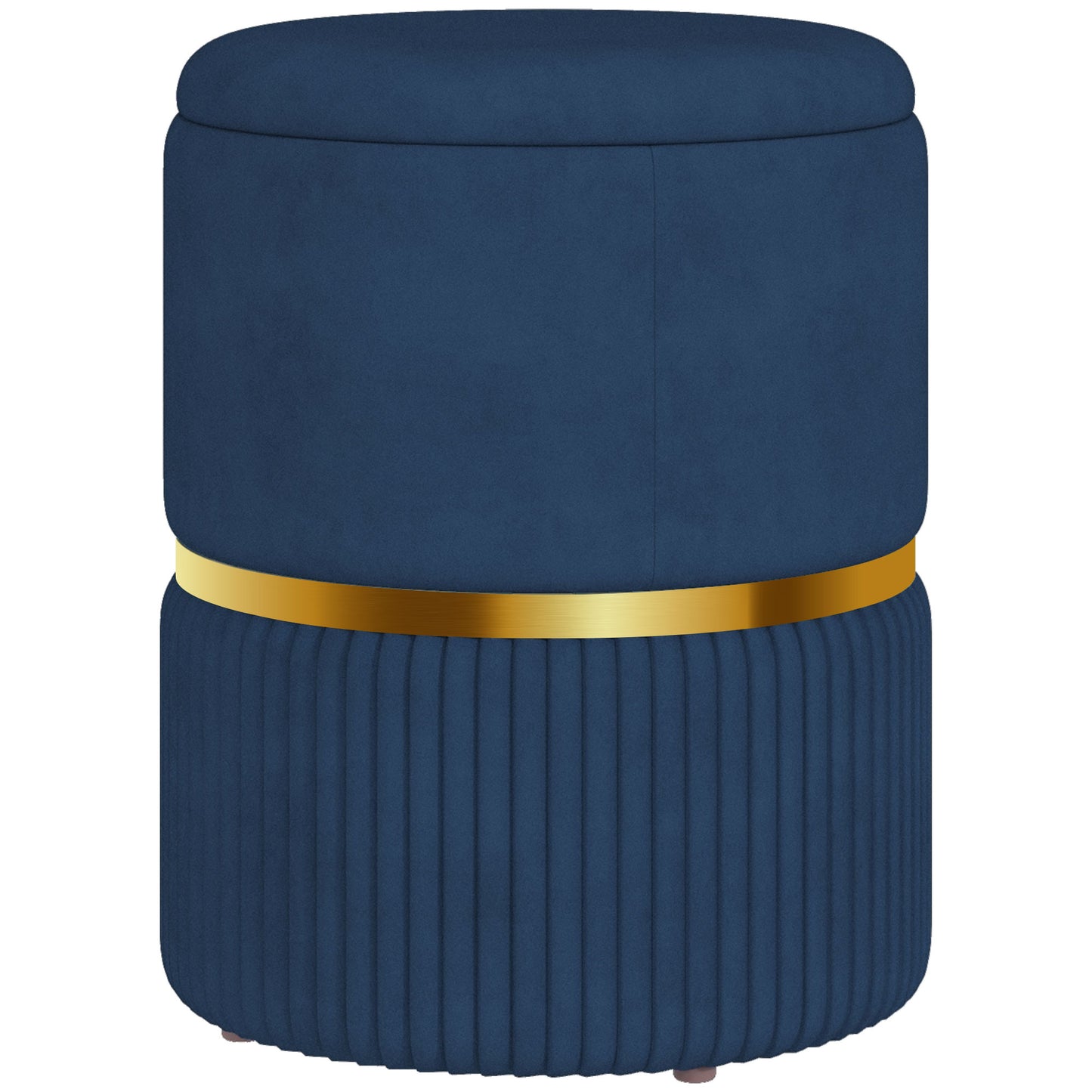 Round Storage Foot Stool, Velvet-Feel Fabric Upholstered Pouffe