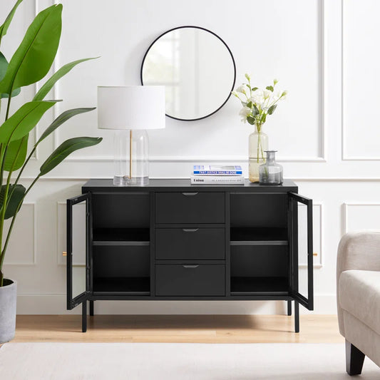 Niccolino Metal & Glass Long Sideboard or TV Cabinet - Sleek Modern Deco Design