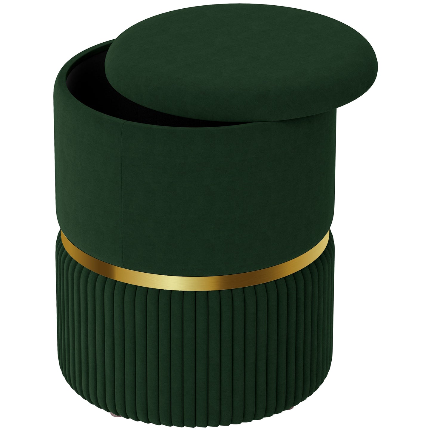 Round Storage Foot Stool, Velvet-Feel Fabric Upholstered Pouffe