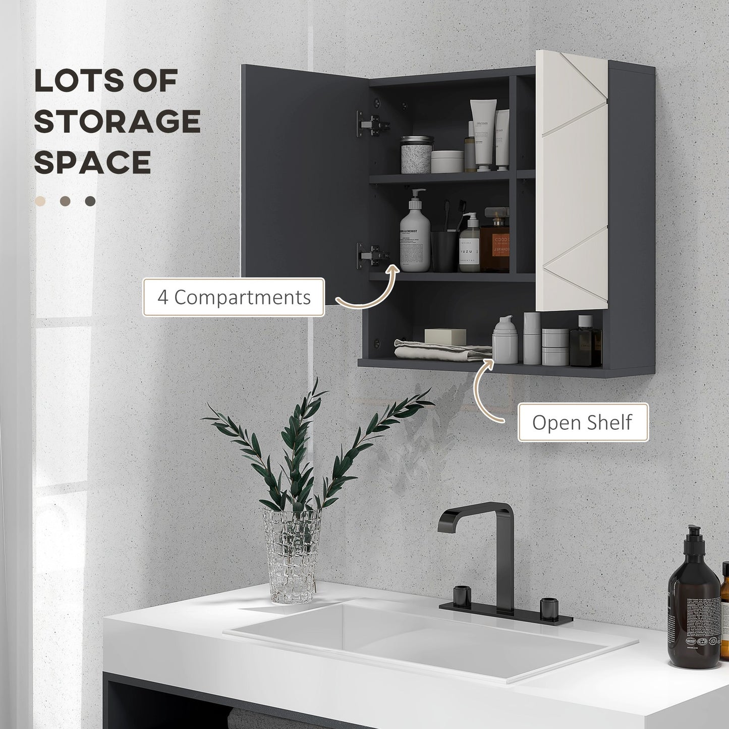 Kleankin Wall Mounted Bathroom Storage Cupboard W/ Mirror and Shelf, Light Grey